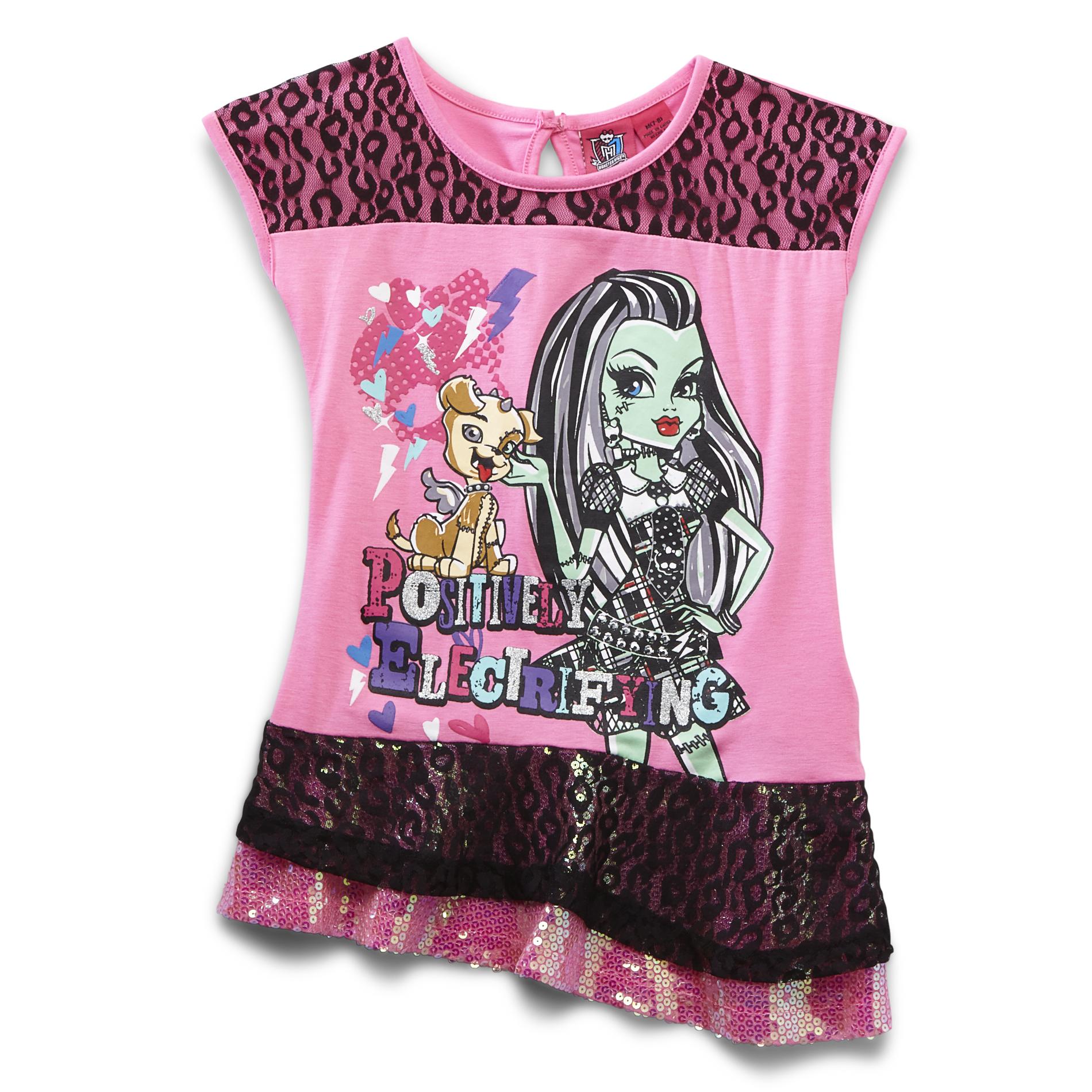 Monster High Girl's Ruffle Tunic Top - Frankie Stein