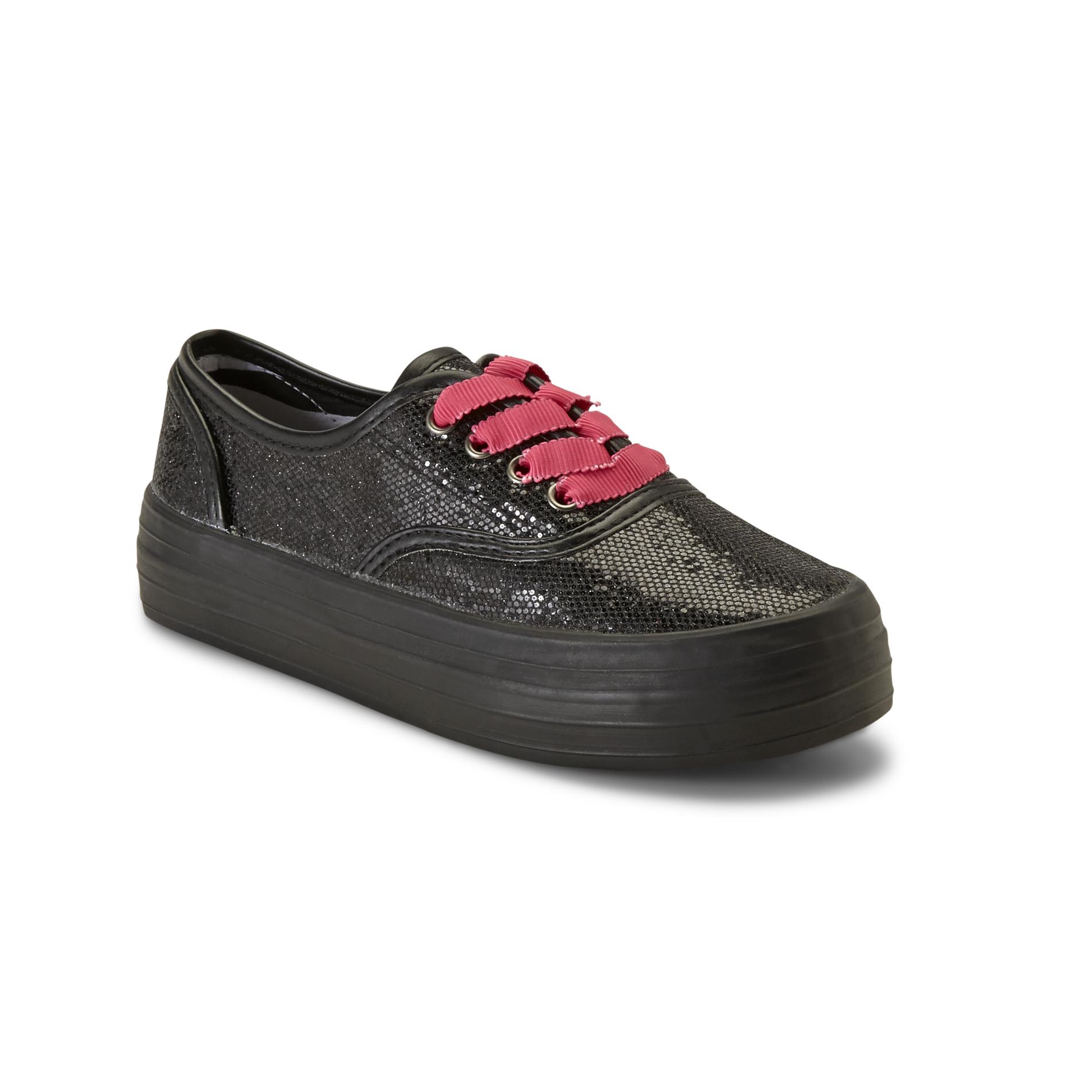 Bongo Girl's Cameo Black/Red Canvas Sneakers - Glitter
