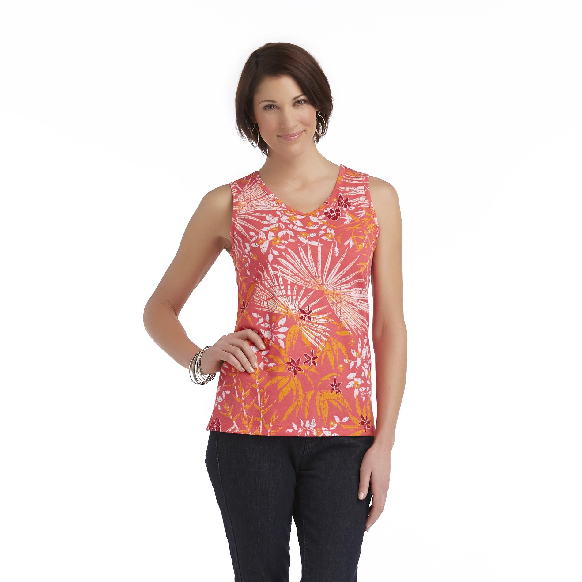 Basic Editions Women's V-Neck Tank Top - Floral
