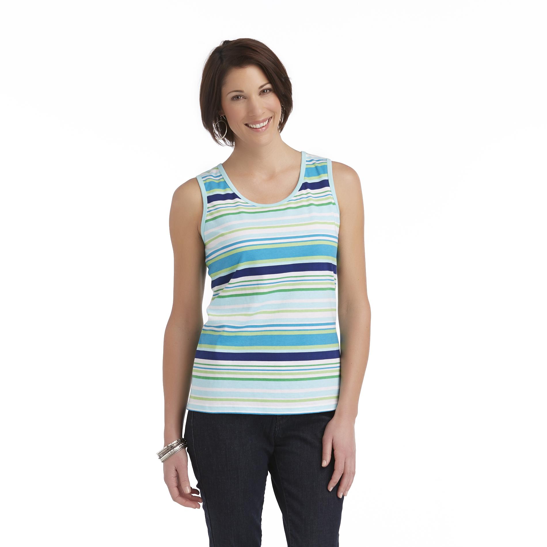 Basic Editions Women's Scoop Neck Tank Top - Striped