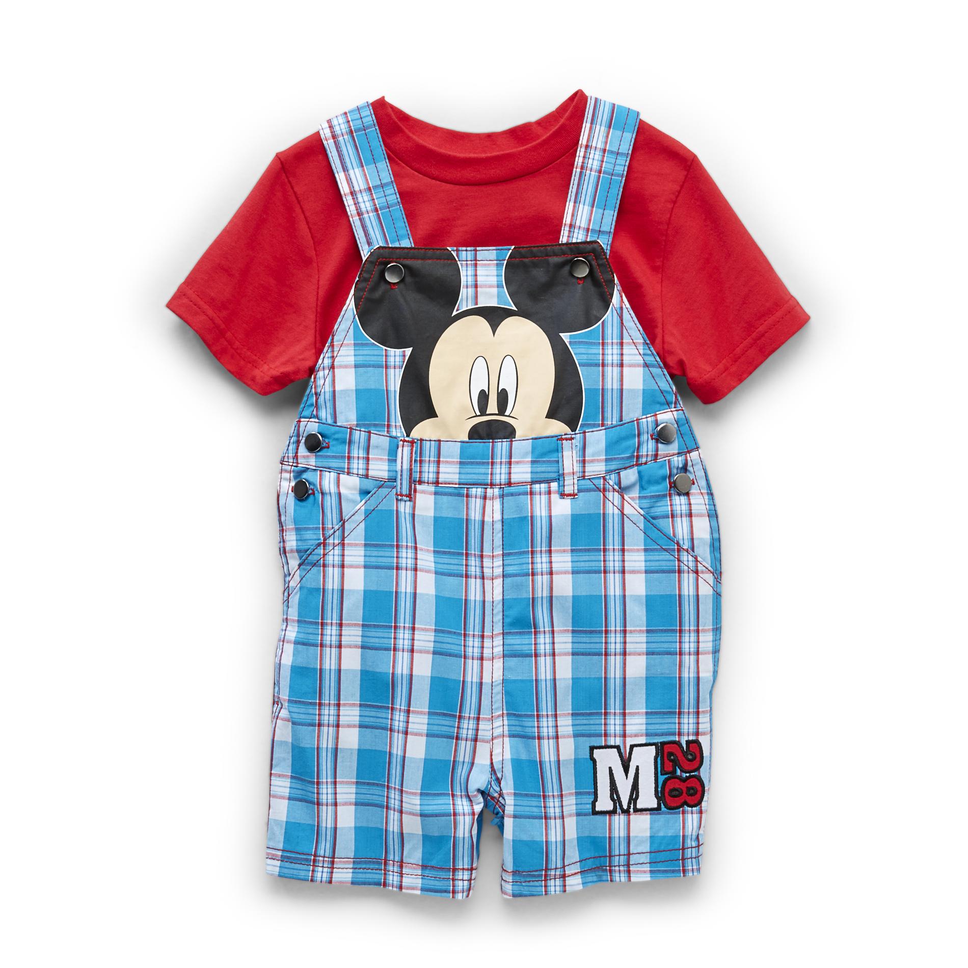 Disney Infant Boy's T-Shirt & Denim Shortalls - Plaid