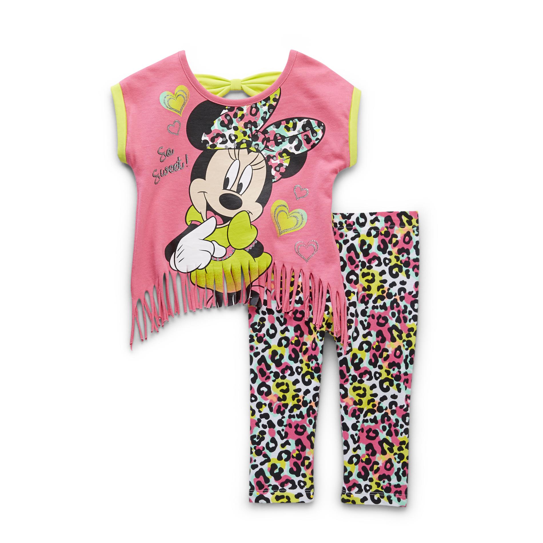 Disney Minnie Mouse Infant & Toddler Girl's Fringed Top & Leggings - Leopard