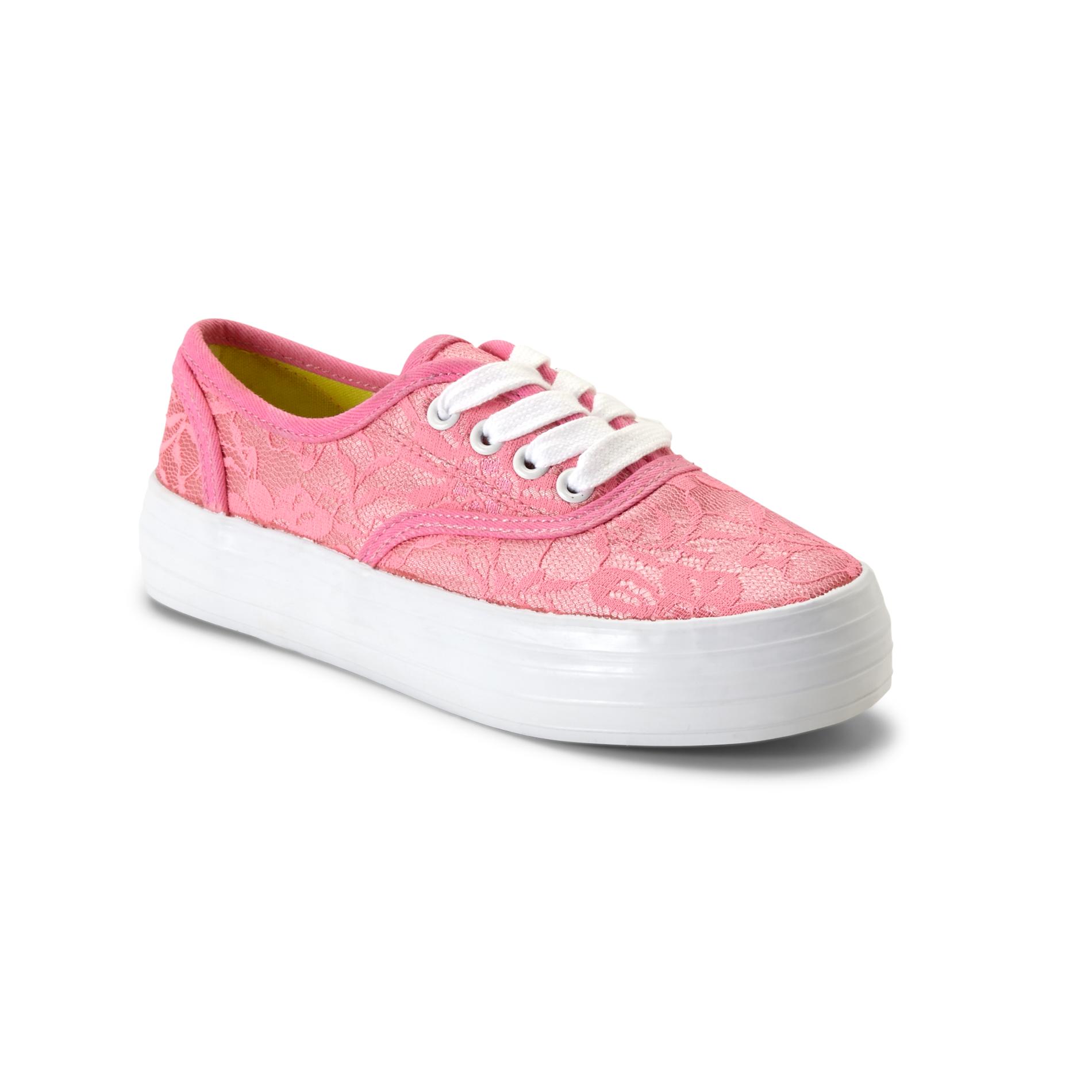 Bongo Girl's Cameo Neon Pink Canvas Sneaker - Lace