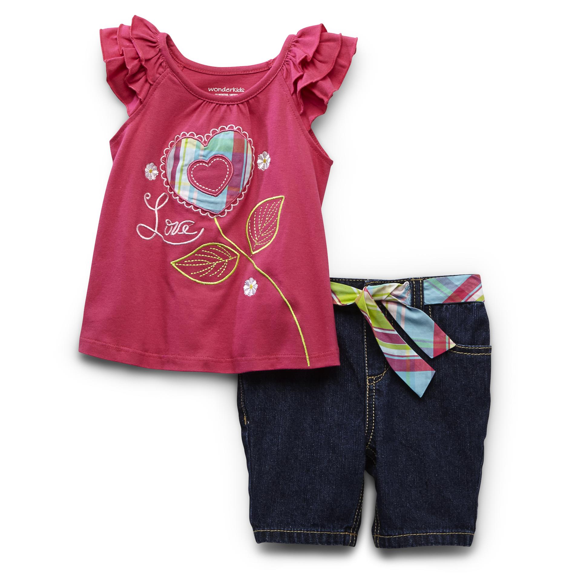 WonderKids Infant & Toddler Girl's Top & Jean Shorts - Love