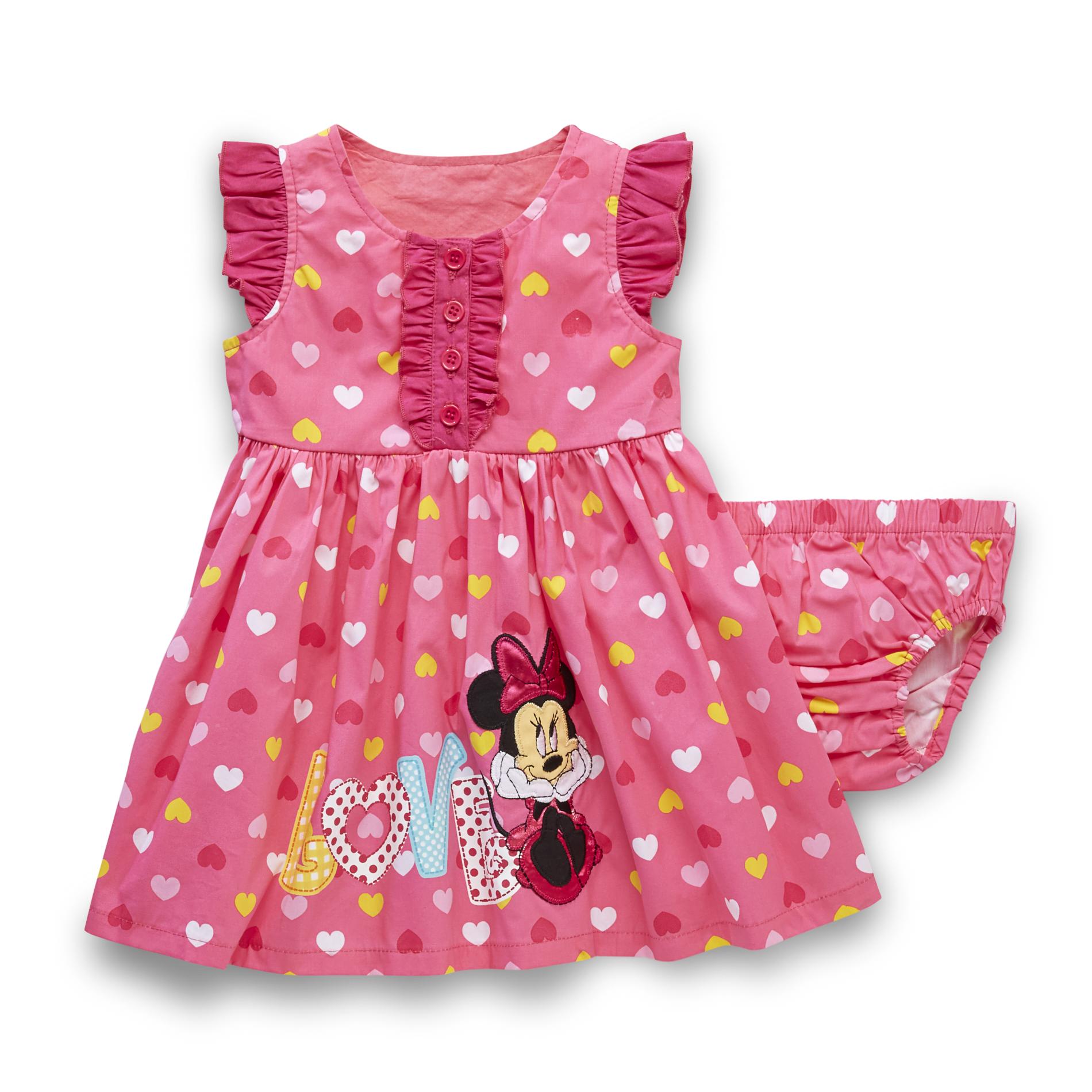 Disney Minnie Mouse Infant Girl's Dress & Diaper Cover - Hearts