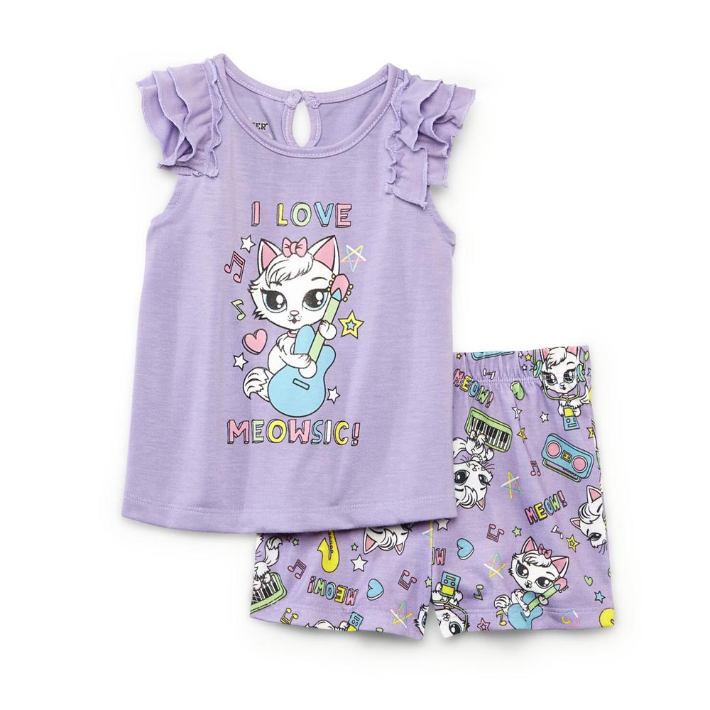 Joe Boxer Infant & Toddler Girl's Cap Sleeve Pajama Top & Shorts - Musical Cat