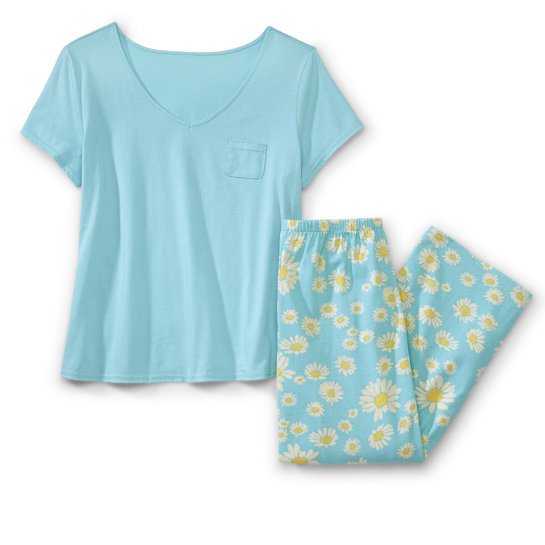 Pink K Women's Pajama Shirt & Capri Pants Set Daisy