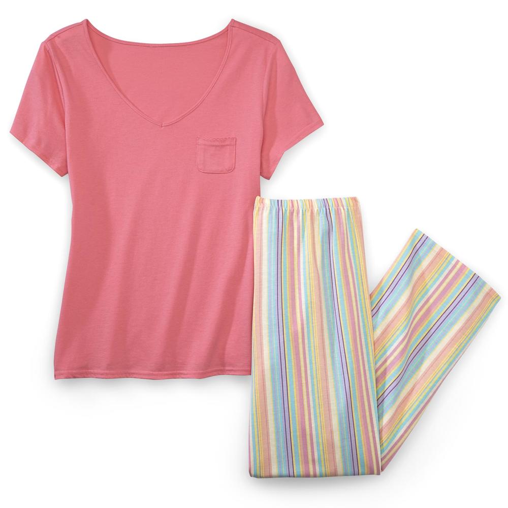 Pink K Women's Pajama Shirt & Capri Pants Set - Pink Stripes