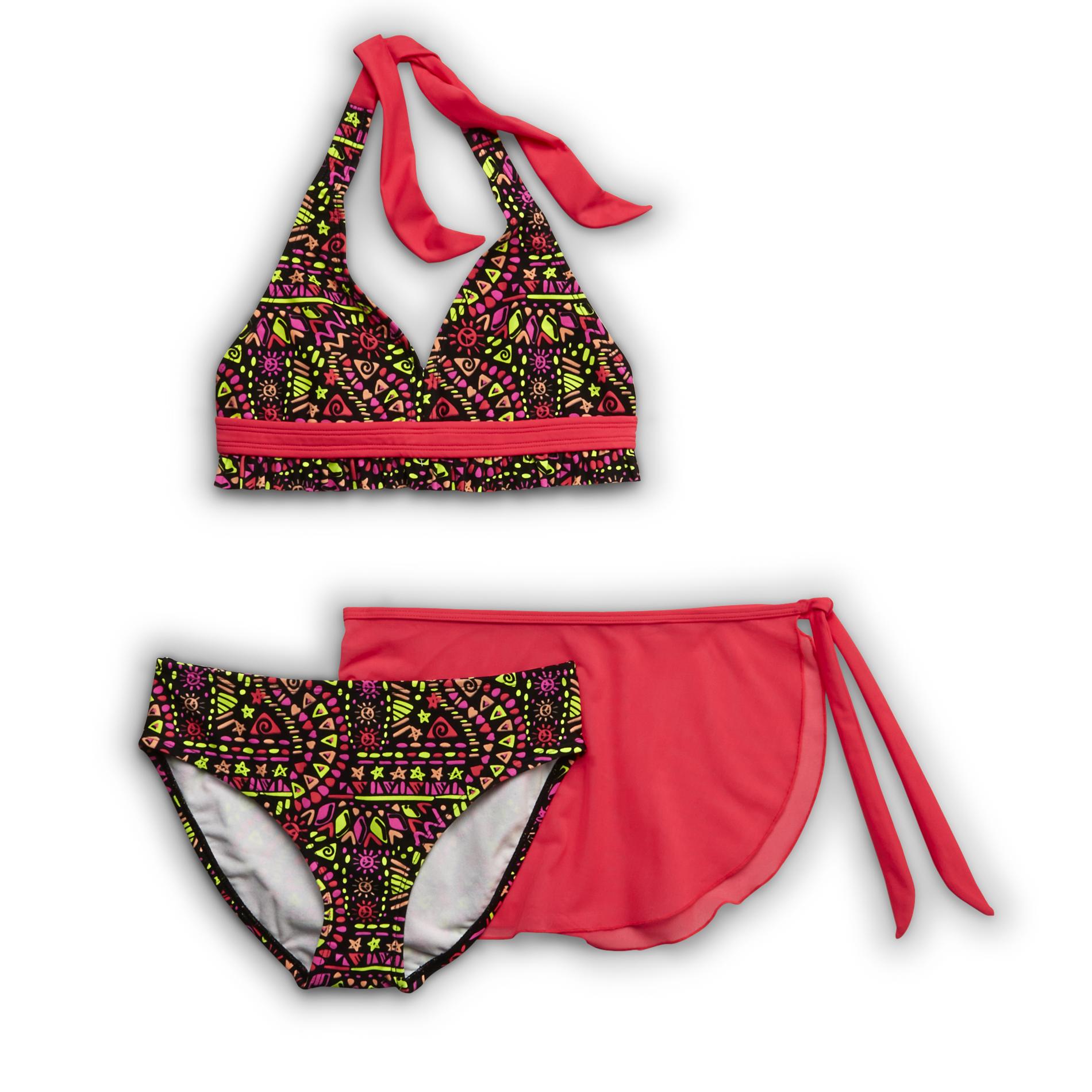 Joe Boxer Girl's Ruffle Bikini Top  Bottoms & Mesh Swim Skirt