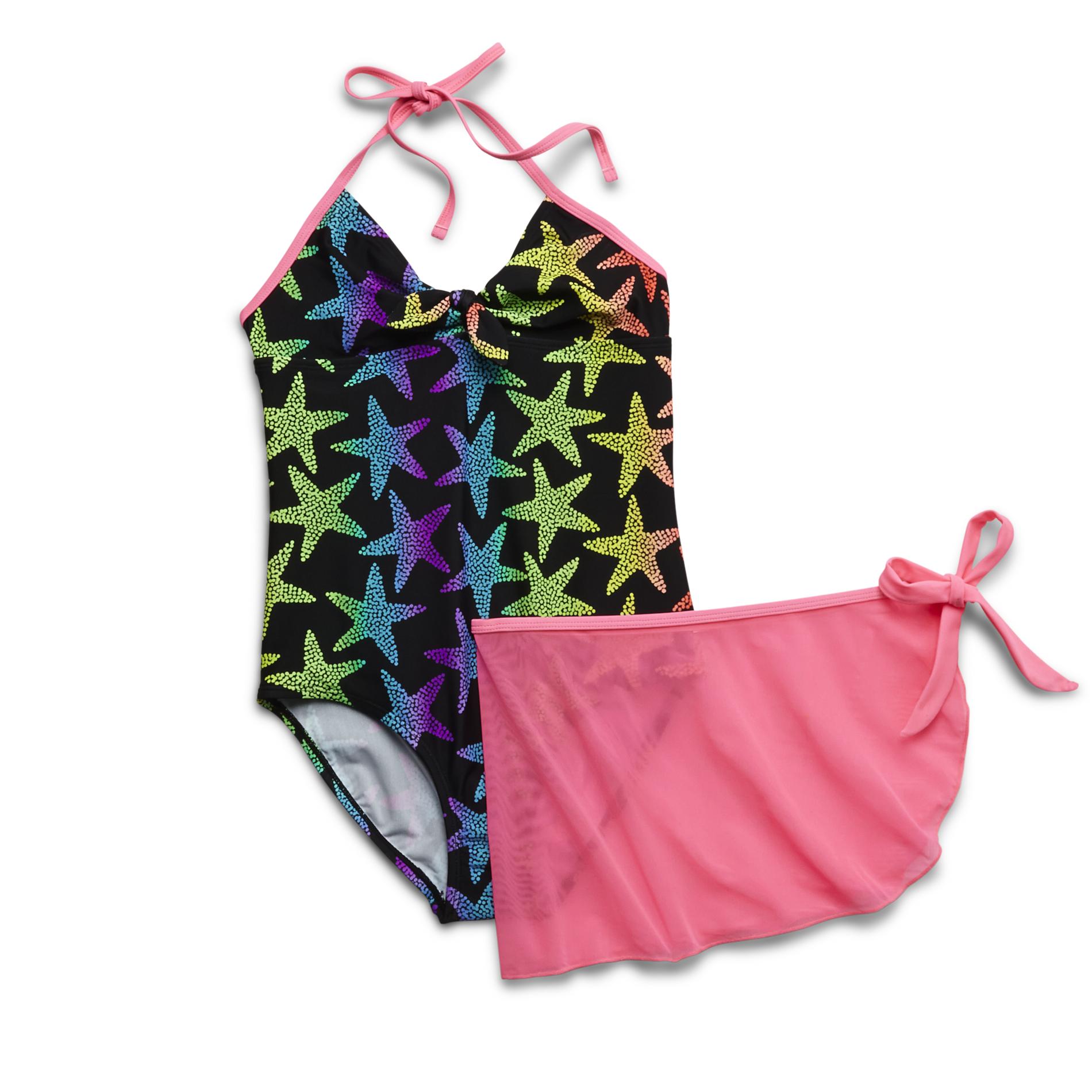 Joe Boxer Girl's Halter Swimsuit & Hip Scarf - Starfish