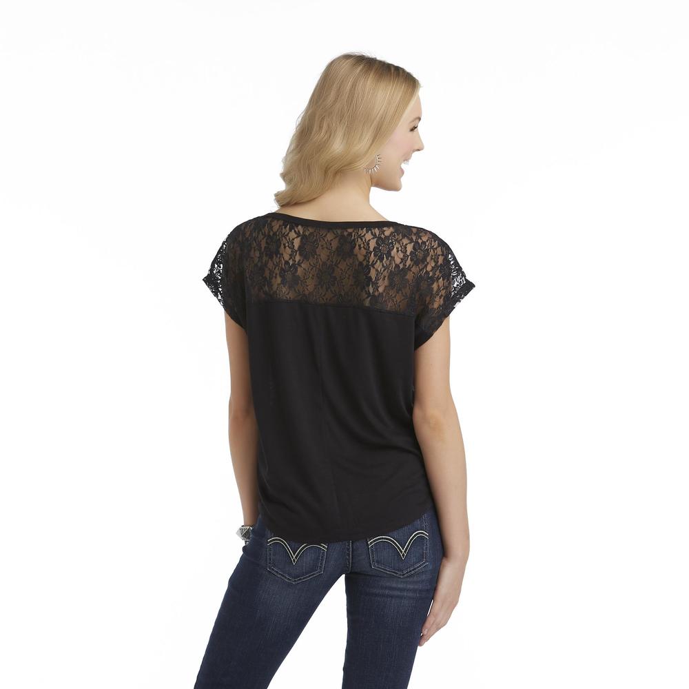 True Freedom Junior's Charlie Lace-Yoke Loose-Fit Top - Free Heart
