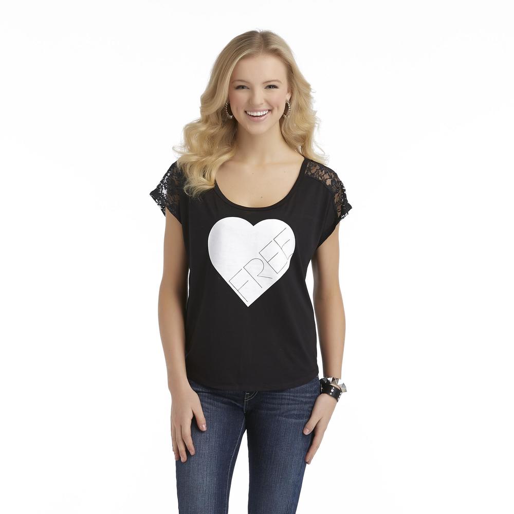 True Freedom Junior's Charlie Lace-Yoke Loose-Fit Top - Free Heart