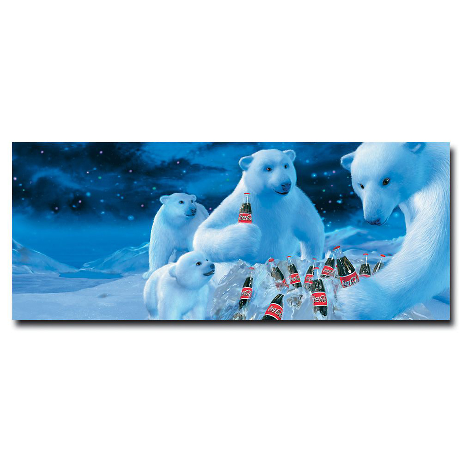 Trademark Global 13x22 inches "Polar Bears with Nest of Coke Bottles"