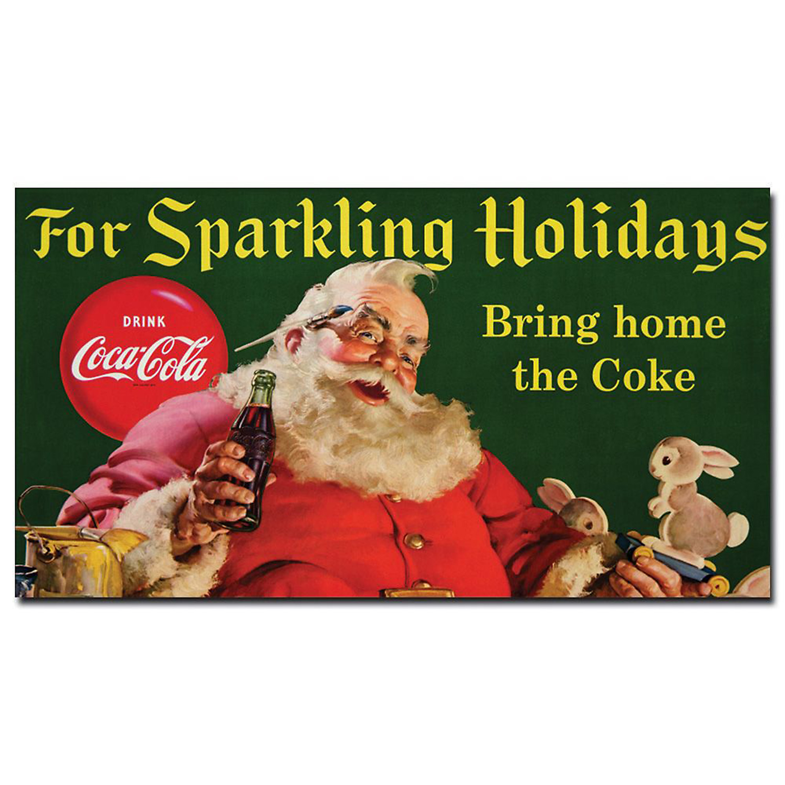 Trademark Global 13x24 inches "Santa w/ Rabbit For Sparkling Holidays"