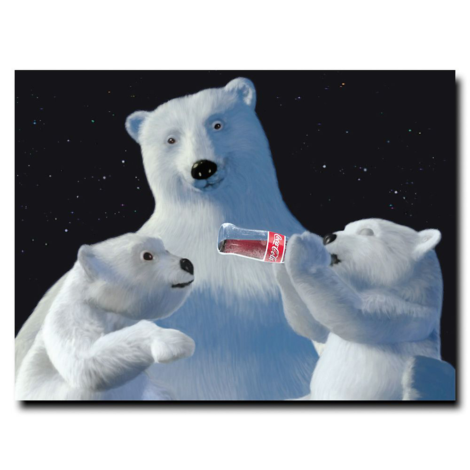 Trademark Global 18x24 inches "Polar Bear with Cubs and Coke Bottle"
