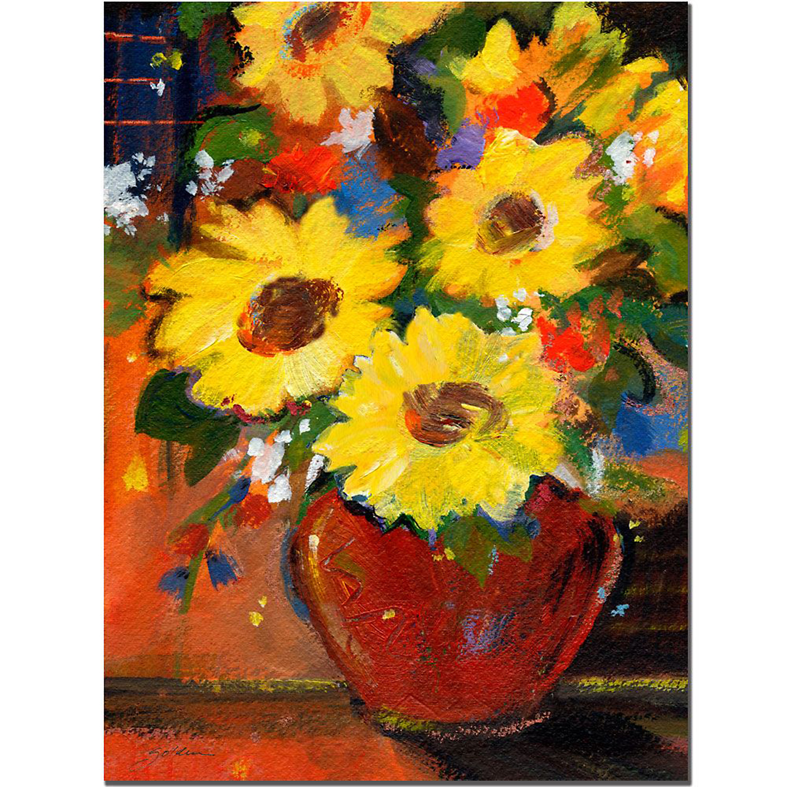 Trademark Global Sheila Golden 'Sunflowers With Red Bowl' 24" x 32" Canvas Art