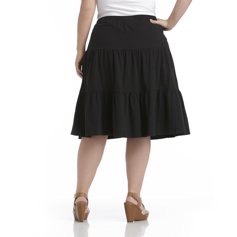 Basic Editions Women's Plus Tiered Skirt