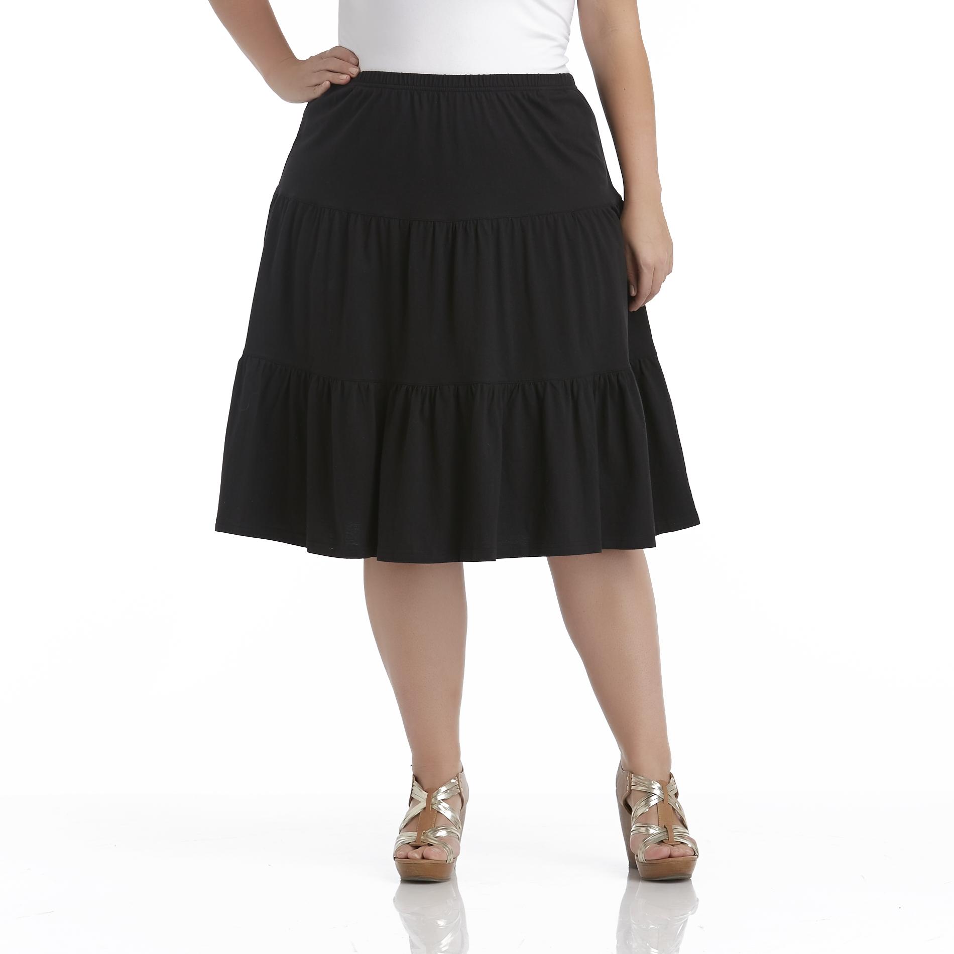 Basic Editions Women's Plus Tiered Skirt