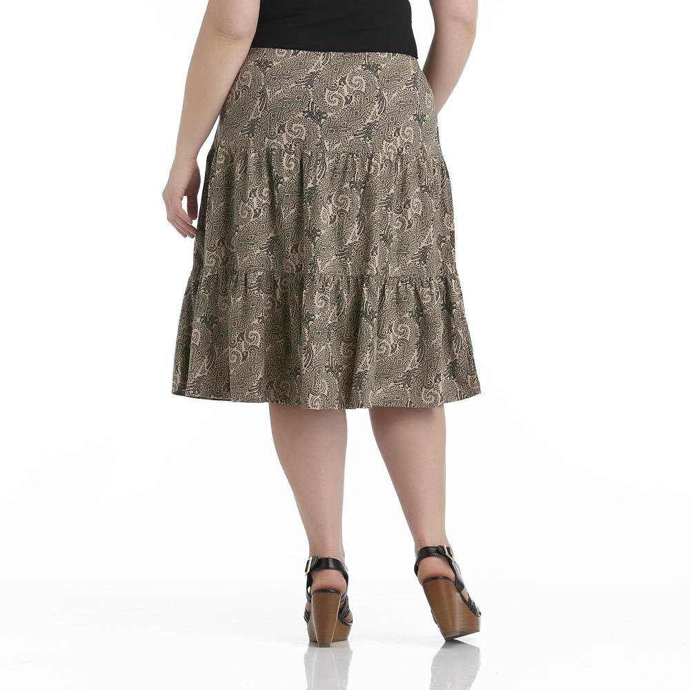 Basic Editions Women's Plus Tiered Skirt - Floral