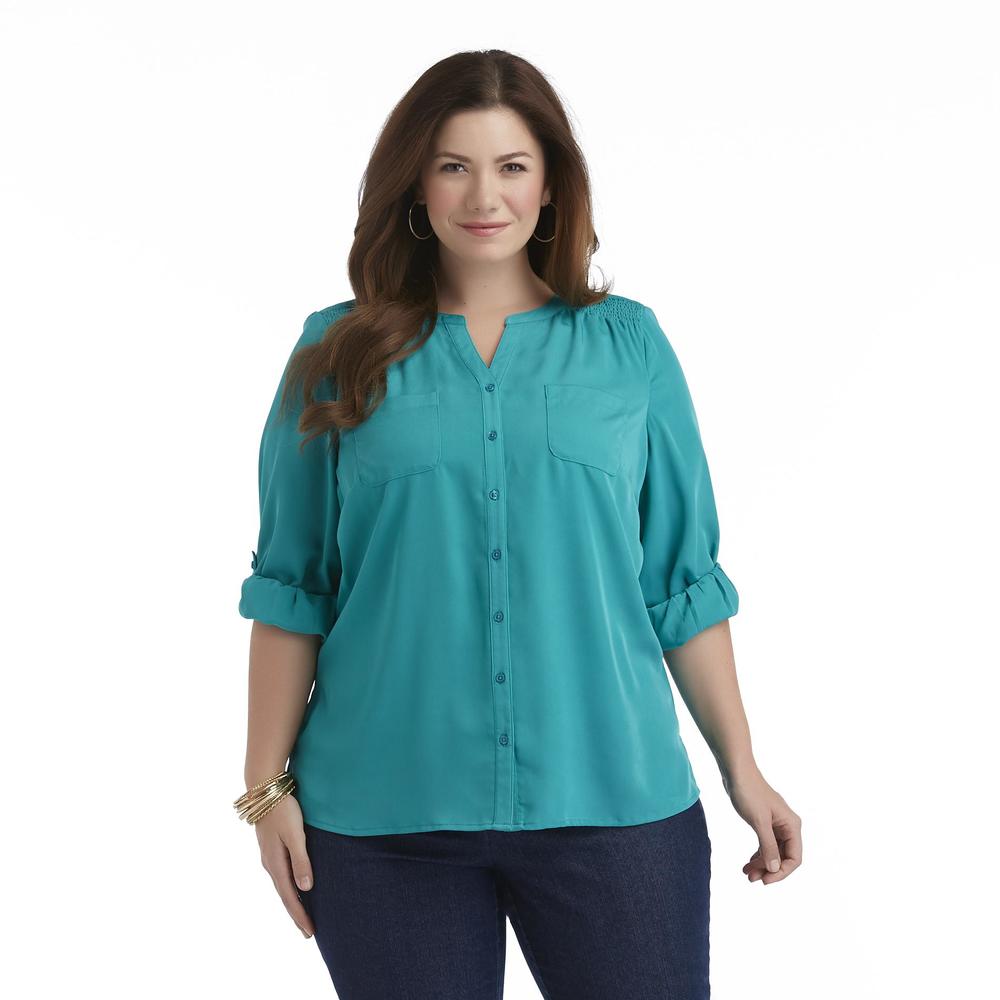 Laura Scott Women's Plus Roll-Tab Sleeve Shirt