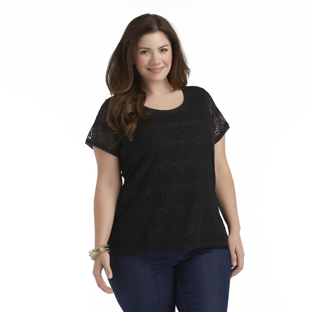 Beverly Drive Women's Plus Crochet-Front Shirt