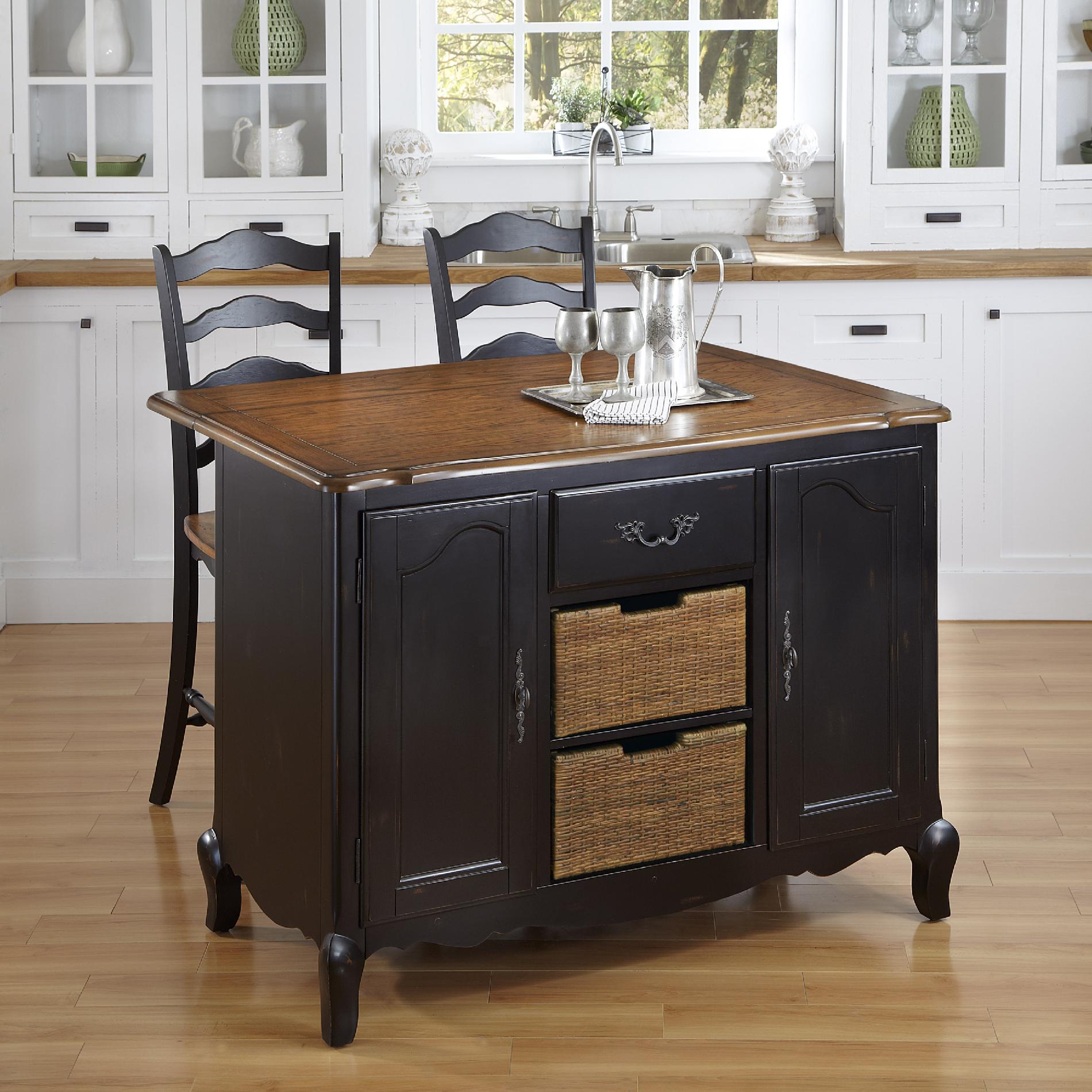Home Styles Oak and Rubbed Black French Countryside Kitchen Island and