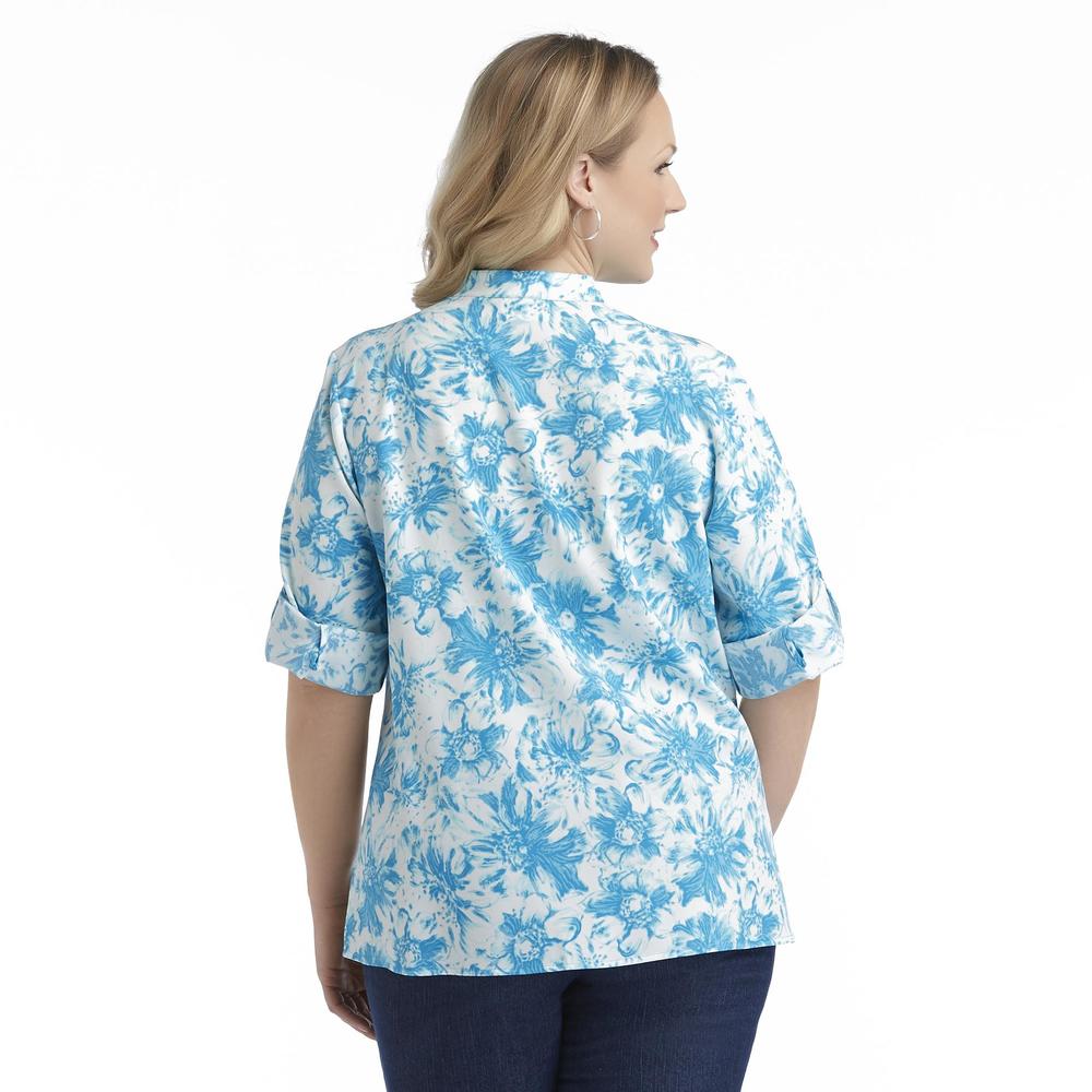 Kathy Che Women's Plus Military Style Blouse - Floral