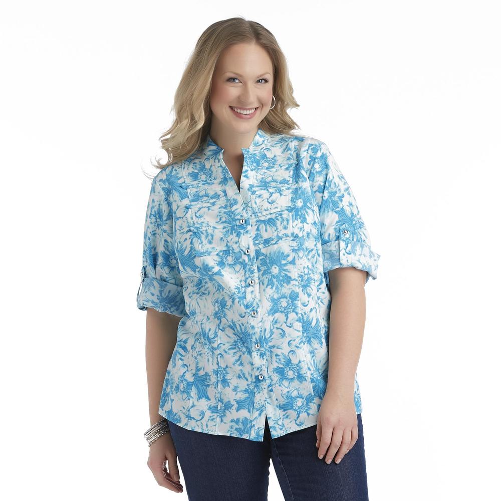 Kathy Che Women's Plus Military Style Blouse - Floral