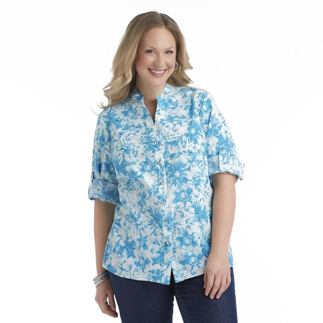 Kathy Che Women's Plus Military Style Blouse Floral