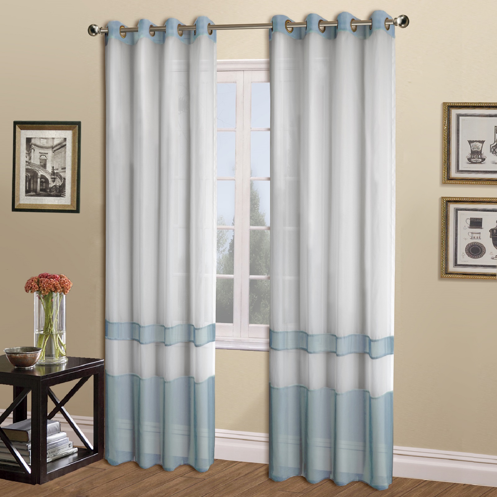 United Curtain Company Milan 54" x 84" voile panel available in sage, blue, chocolate, black and burgundy