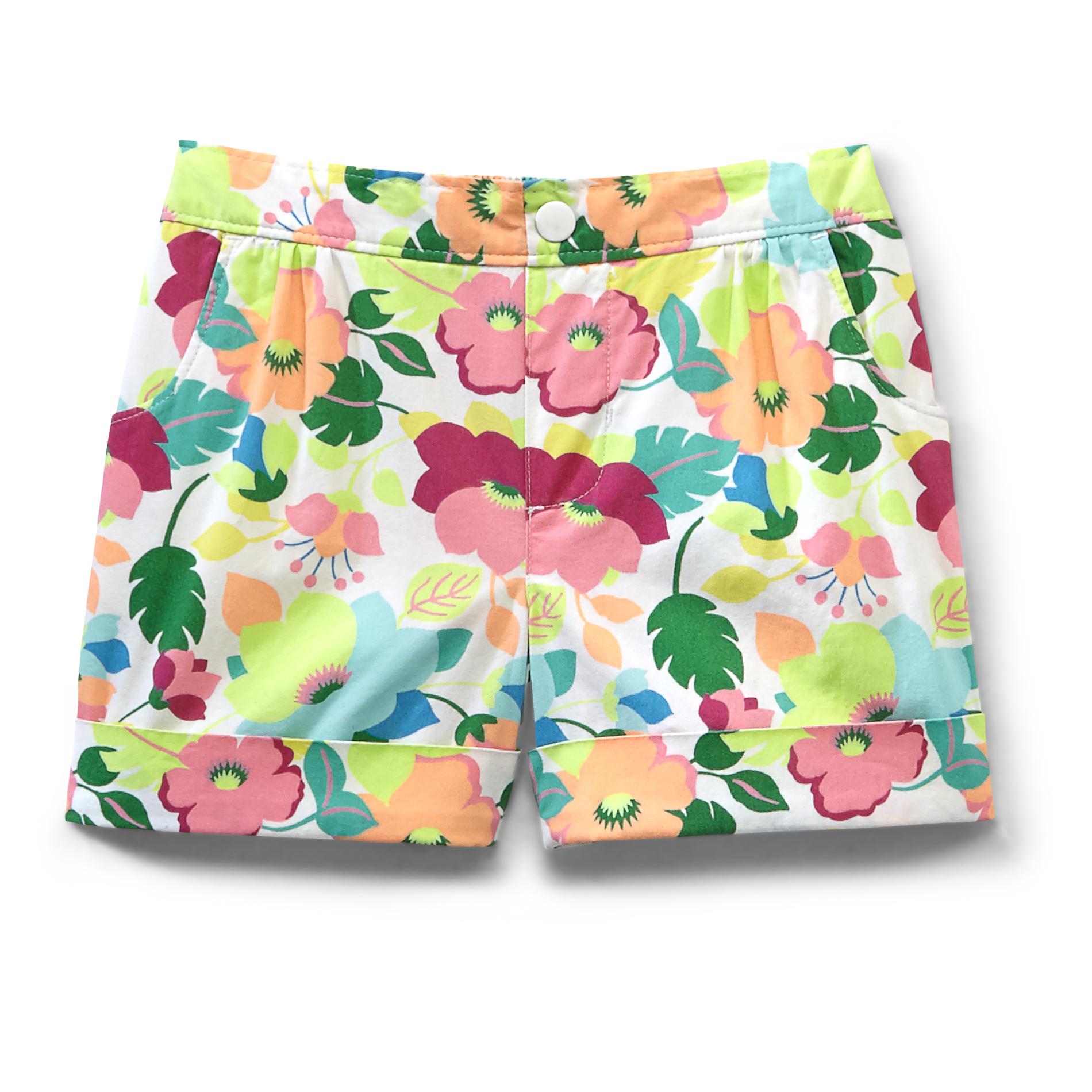 Toughskins Girl's Cuffed Poplin Shorts - Floral