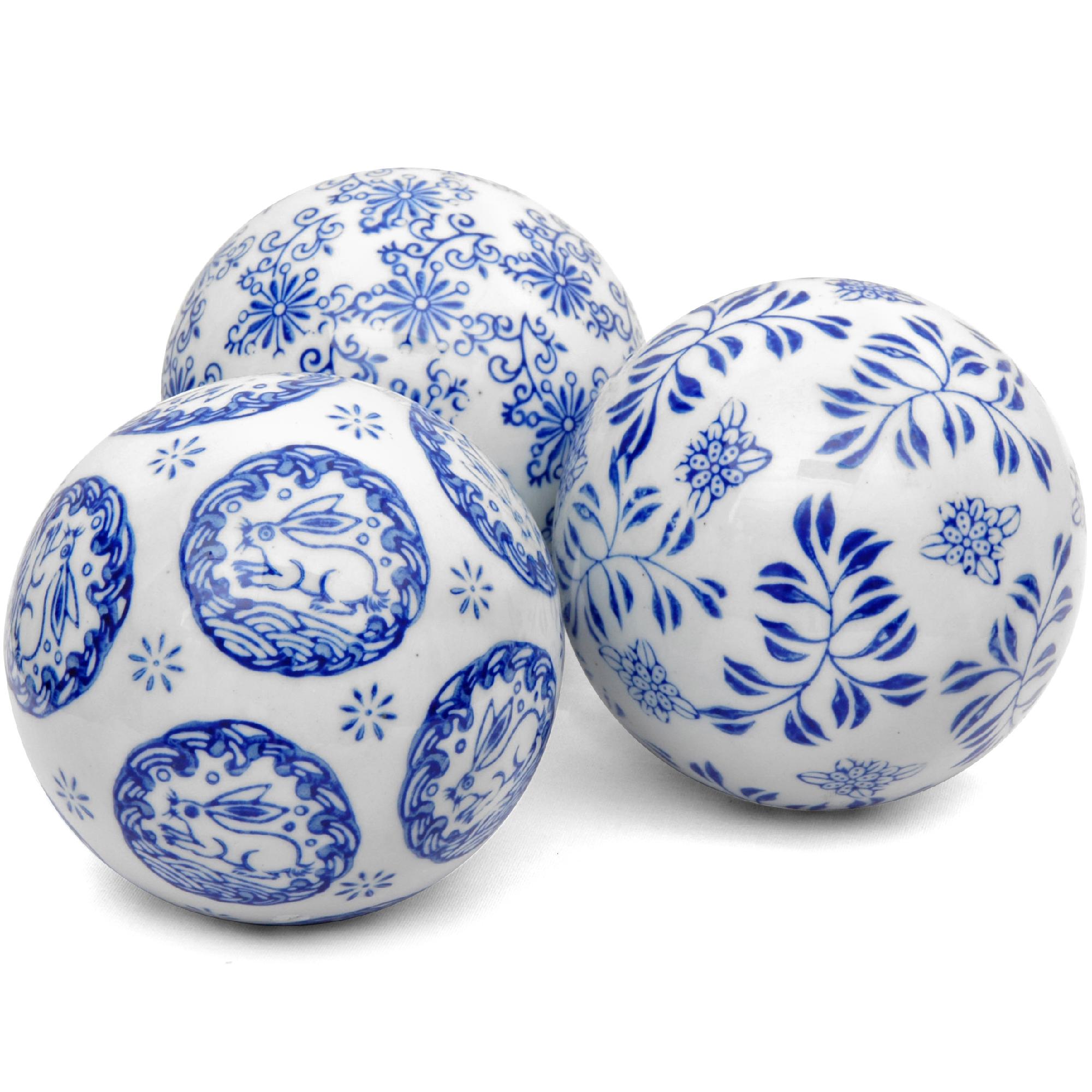 Oriental Furniture 4 Blue White Decorative Porcelain Ball Set