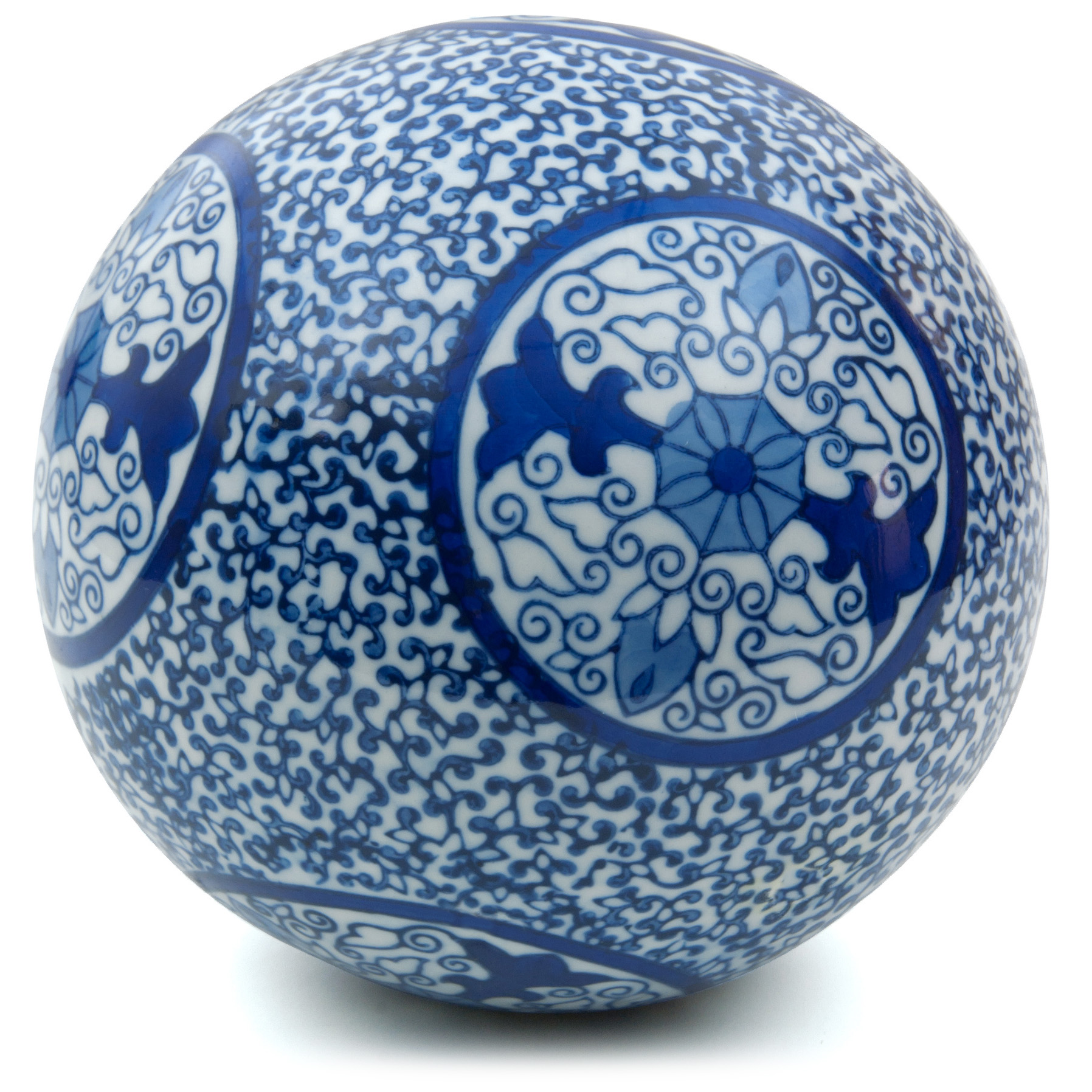 Oriental Furniture 6" Decorative Porcelain Ball - Blue Medallions