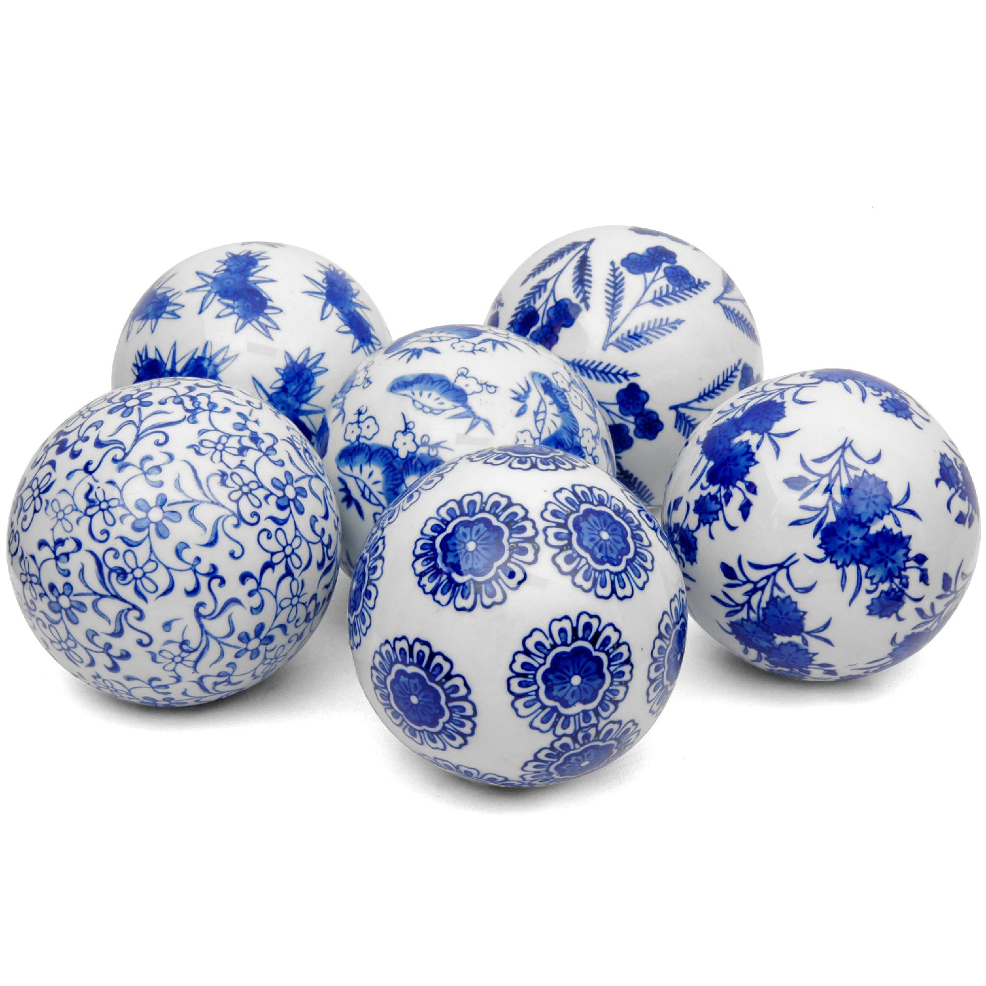 Oriental Furniture 4 Blue White Decorative Porcelain Ball Set