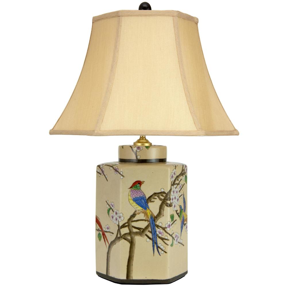 Oriental Furniture 22" Birds and Flowers Porcelain Jar Lamp