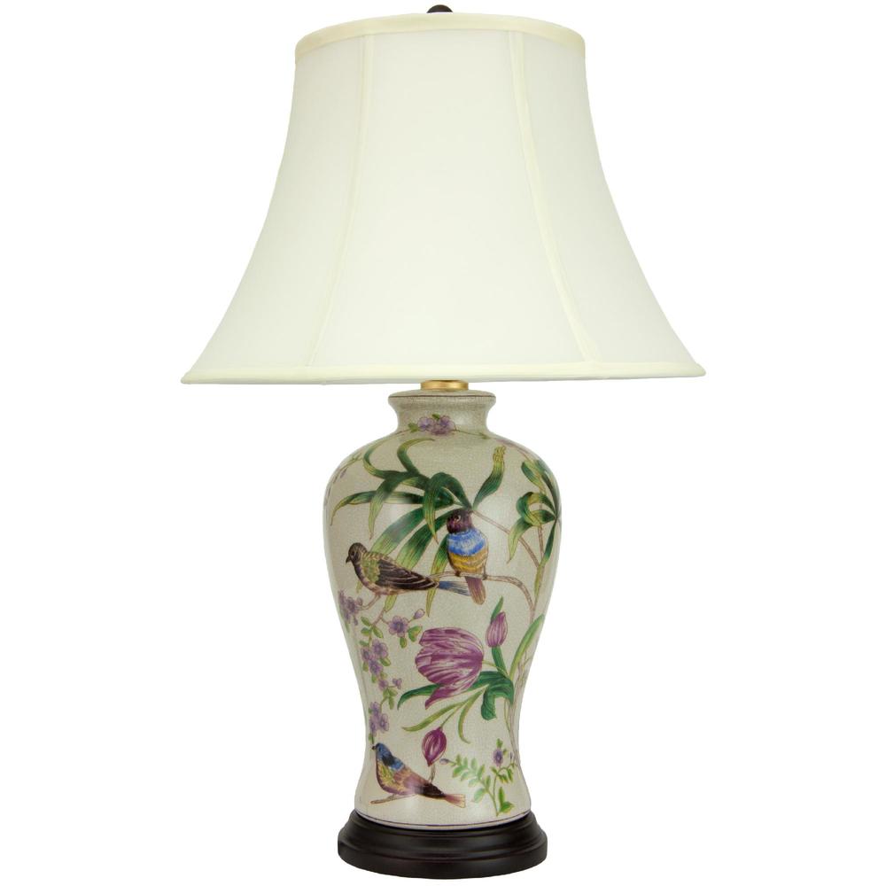Oriental Furniture 29" Floral White Porcelain Lamp