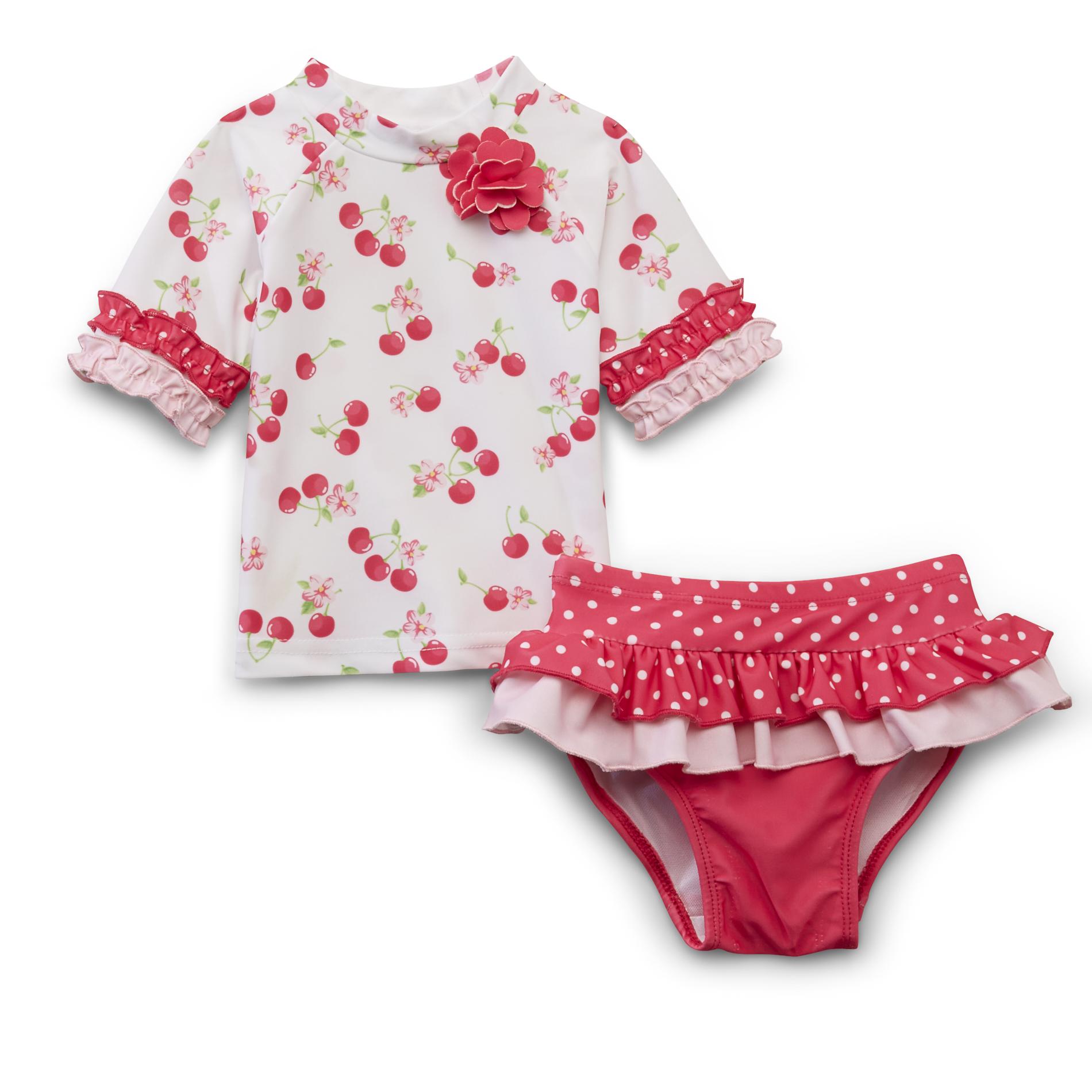 Small Wonders Newborn Girl's Rash Guard & Bikini Bottoms - Cherries & Polka Dots