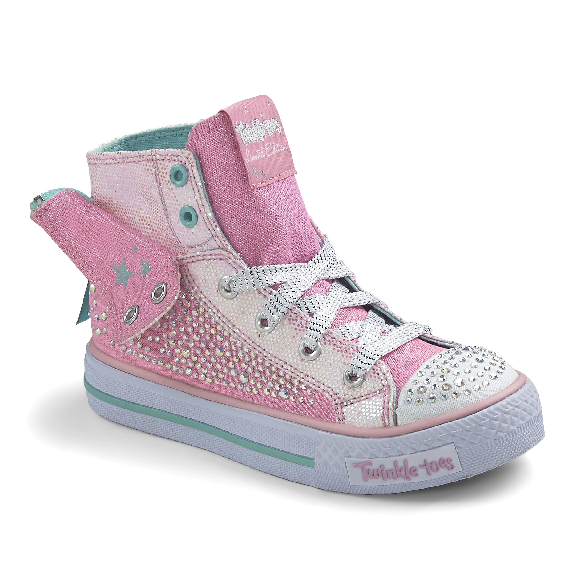 Skechers Girl's Rock N Beauty Twinkle Toes Athletic Shoe - Pink/White