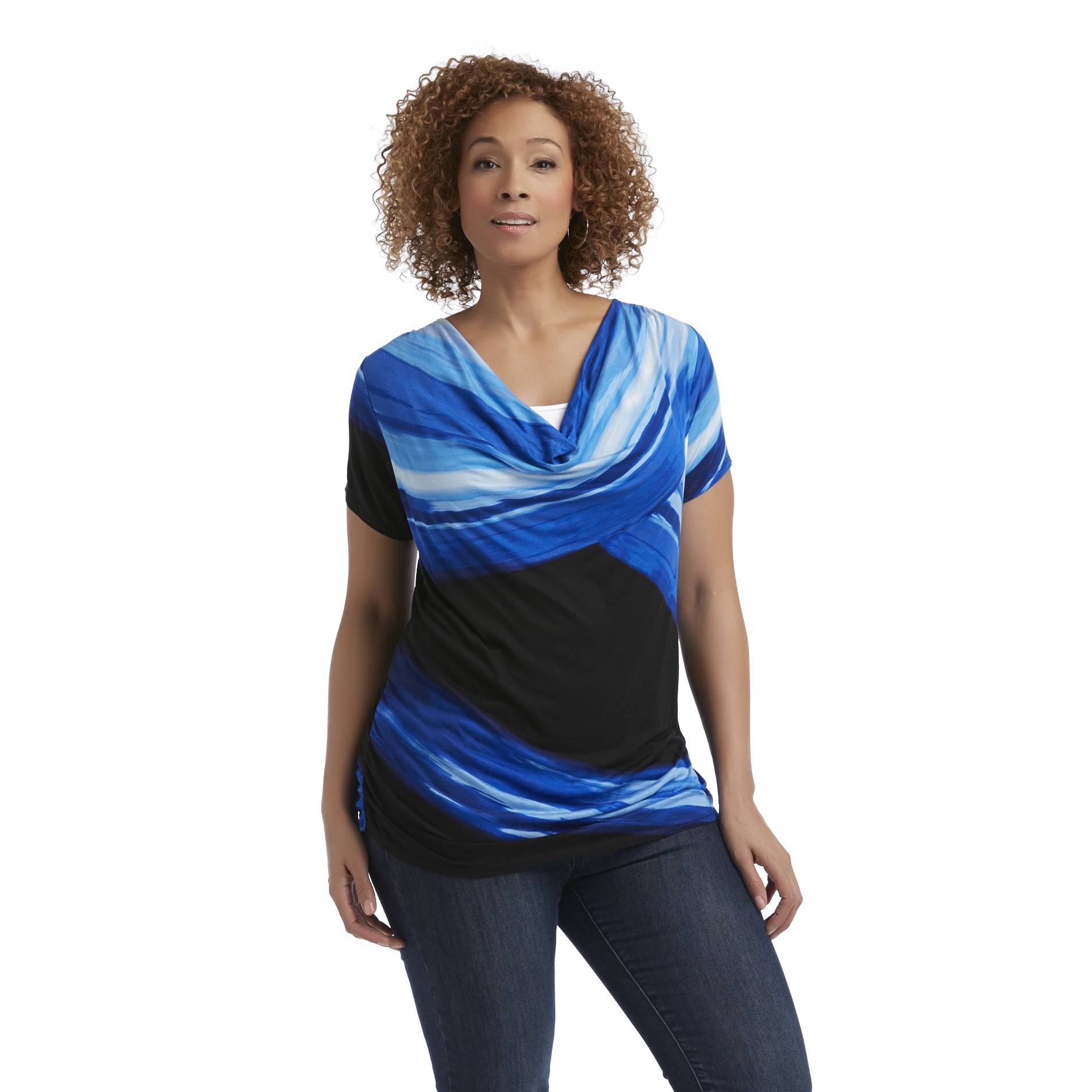 Beverly Drive Women's Plus Cowl Neck Top - Abstract