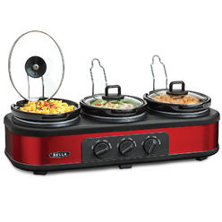 bella triple slow cooker and buffet server, 3 x 1.5 qt manual red