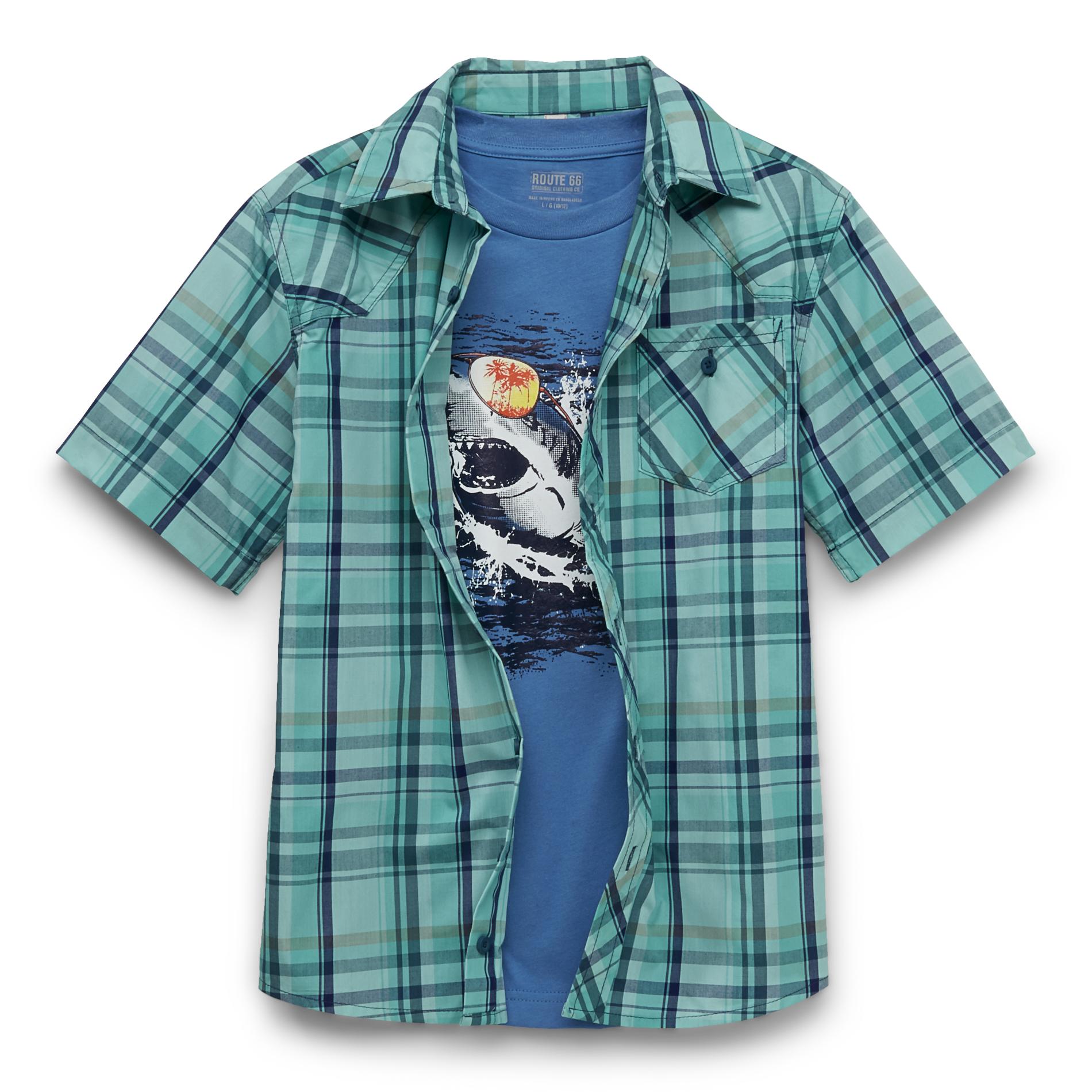 Route 66 Boy's Button-Font Shirt & T-Shirt - Shark Shades