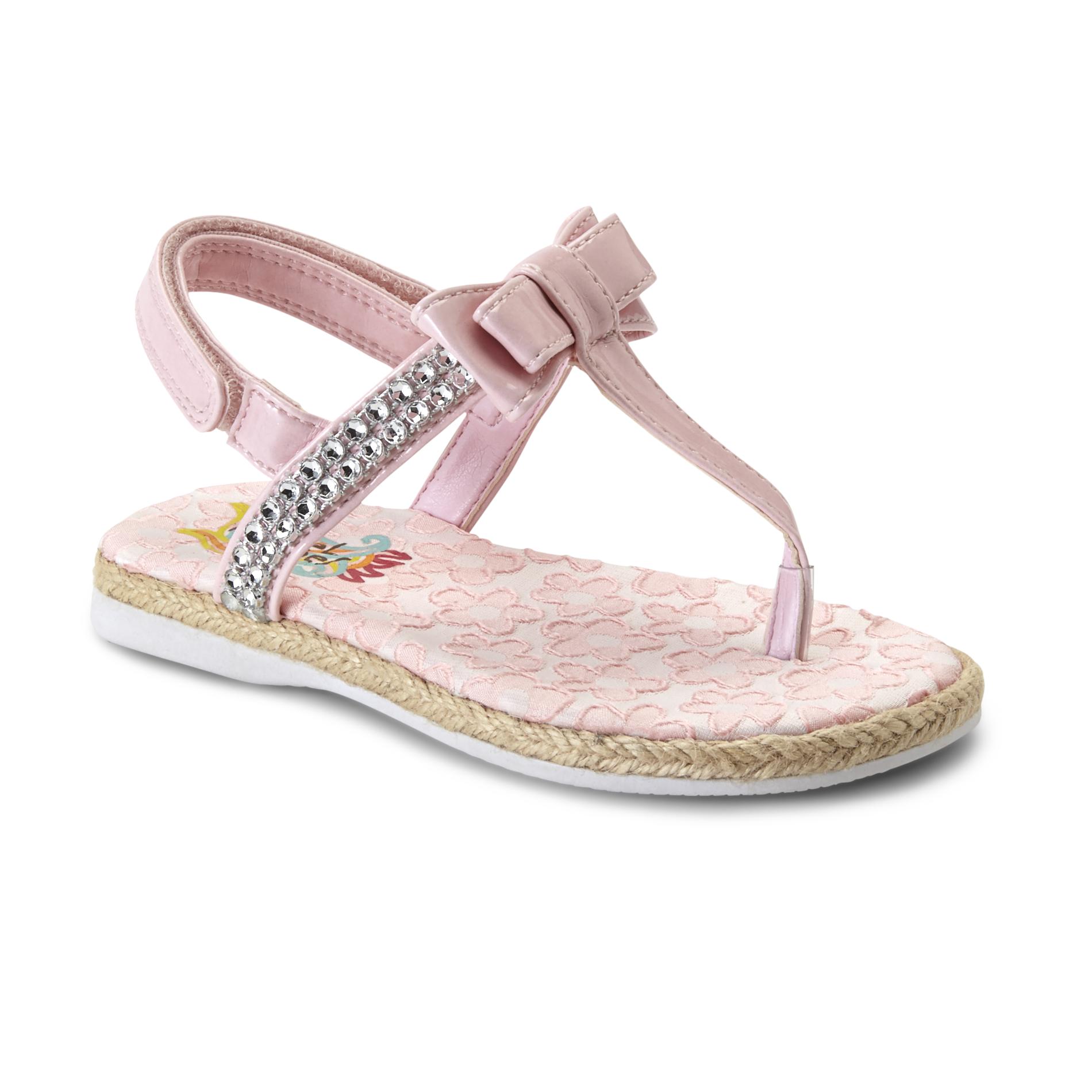 Rachel Shoes Toddler Girl's Galaxy Pink Patent Thong Sandal - Rhinestones & Bows