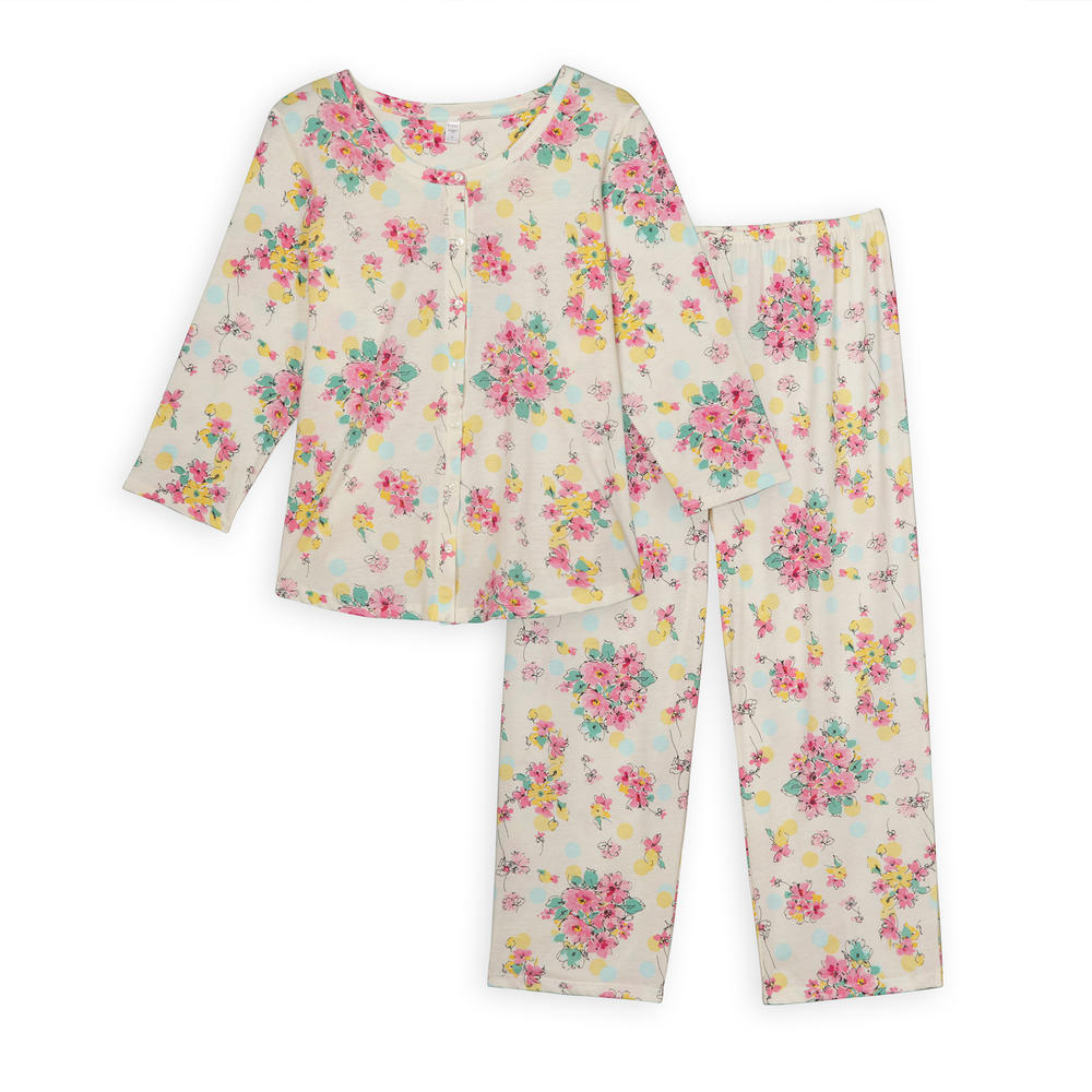 Pink K Women's Knit Pajama Top & Pants - Floral