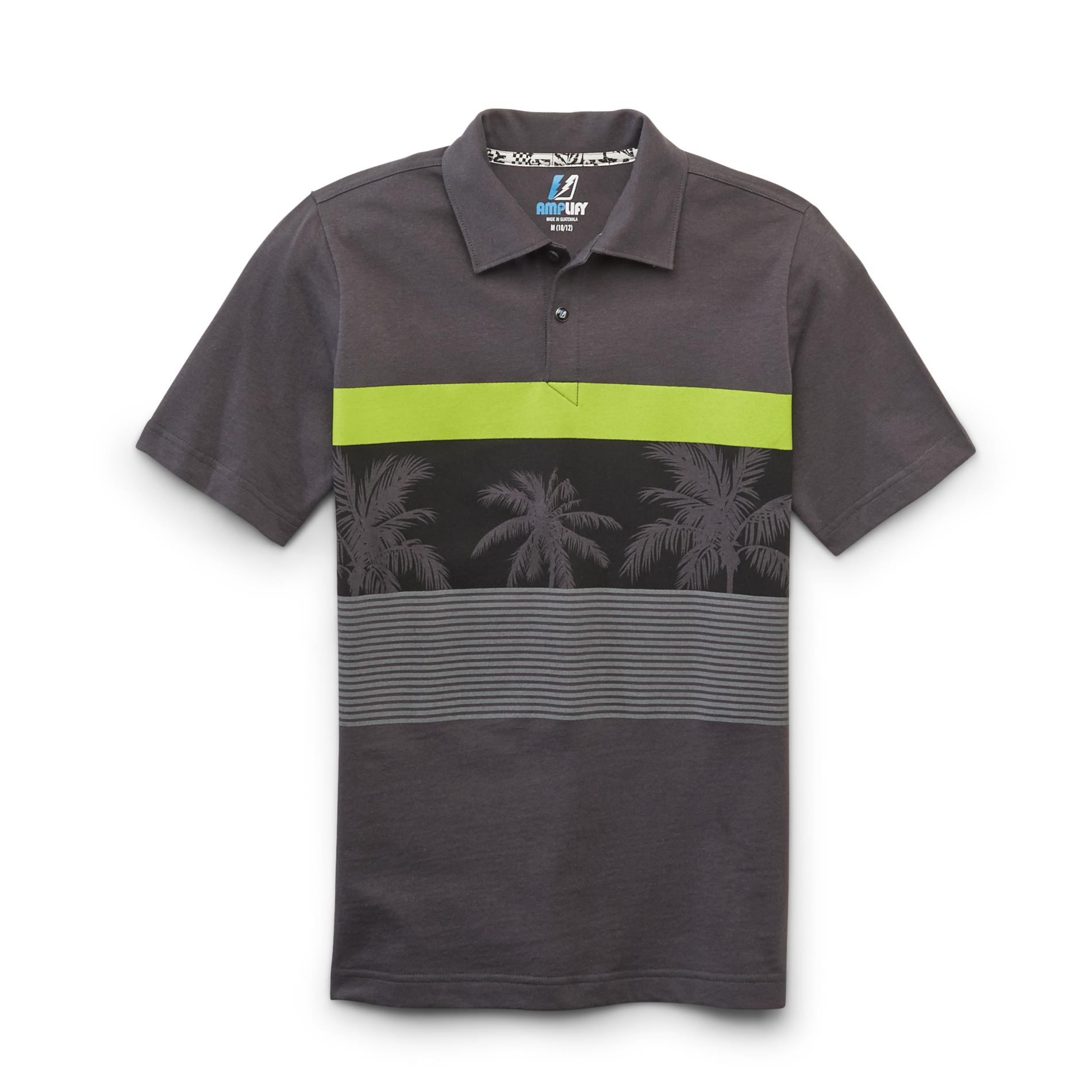 Amplify Boy's Graphic Polo Shirt - Palm Trees & Striped