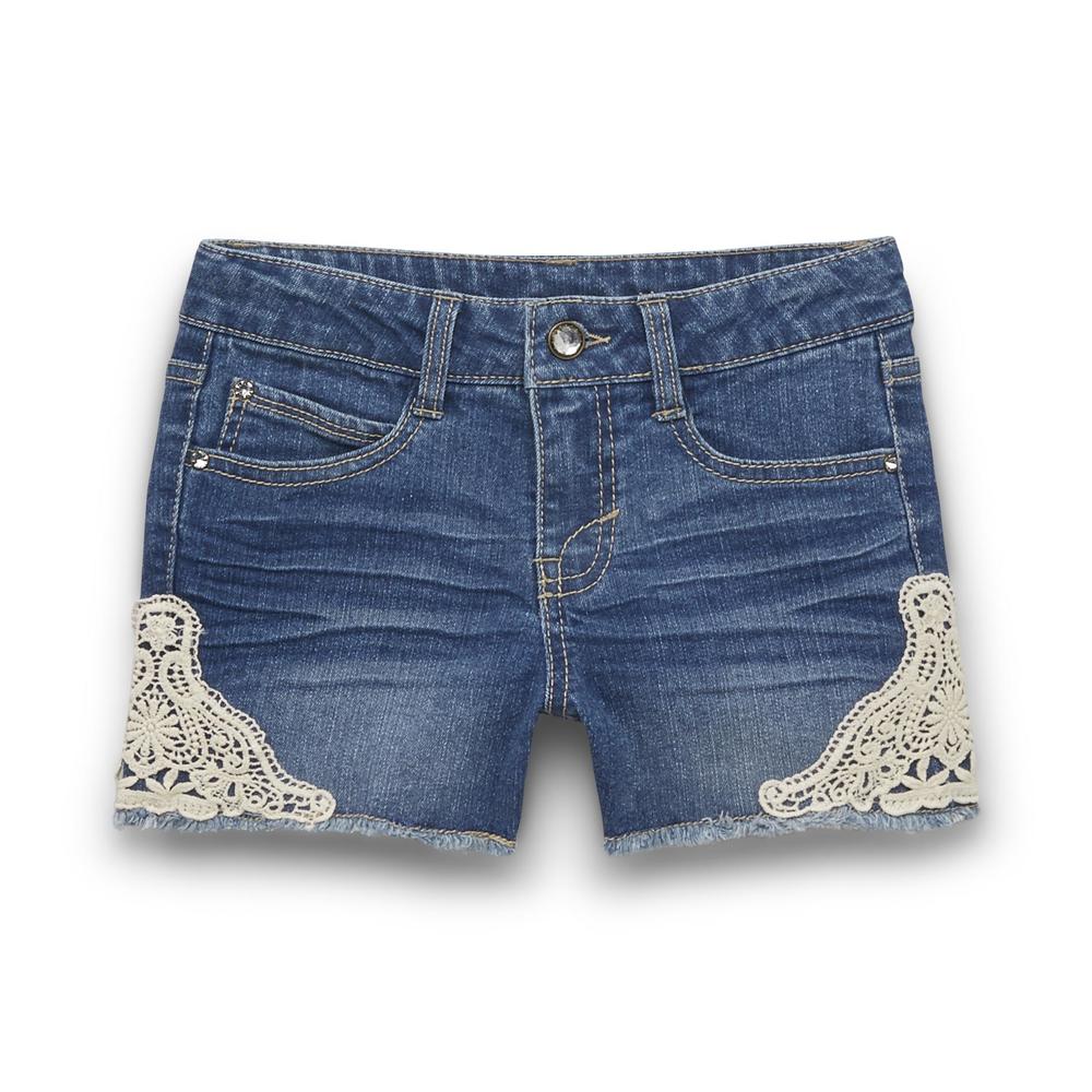 Canyon River Blues Girl's Embellished Denim Cutoff Shorts - Lace Trim