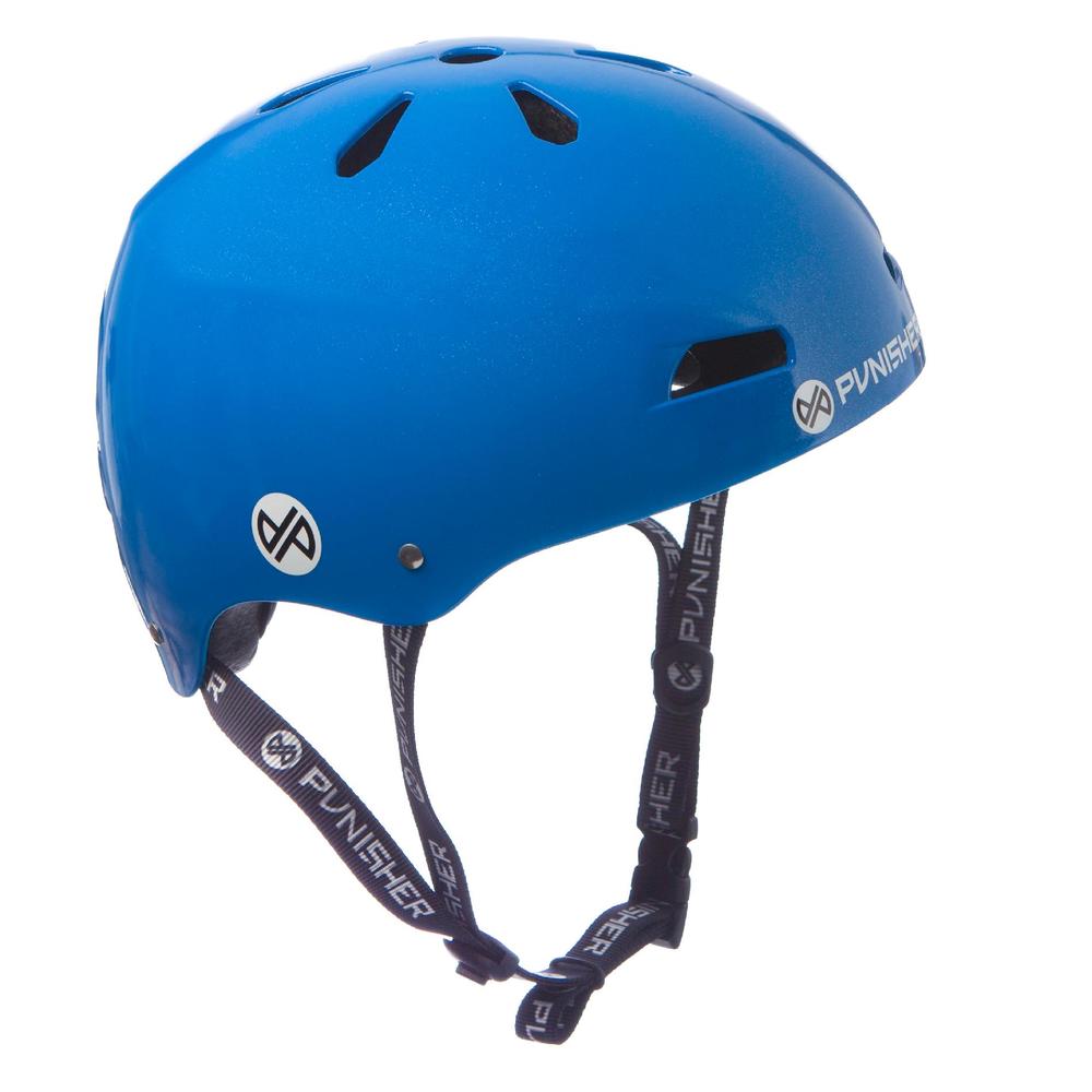 Punisher Skateboards Youth 13-vent Bright Neon Blue Dual Safety Certified BMX Bike and Skateboard Helmet, Size Medium