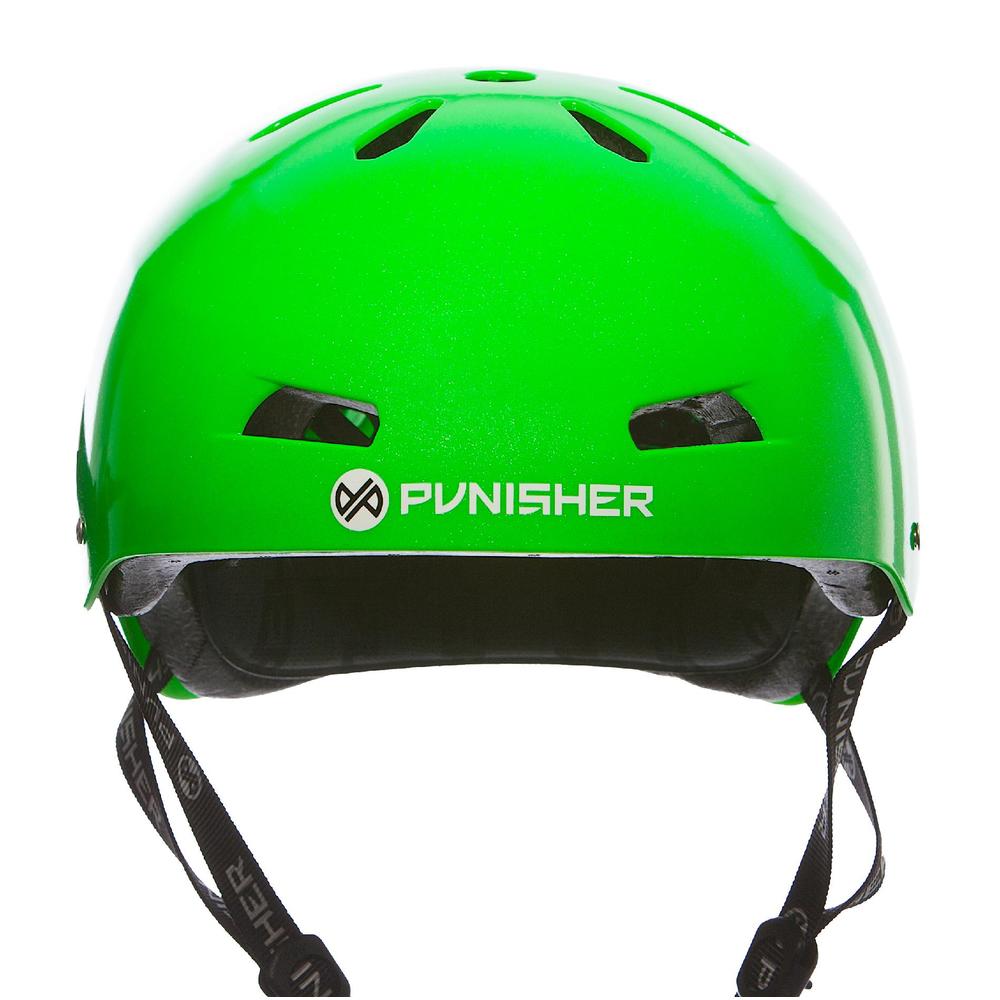 Punisher Skateboards Youth 13-vent Bright Neon Green Dual Safety Certified BMX Bike and Skateboard Helmet, Size Medium