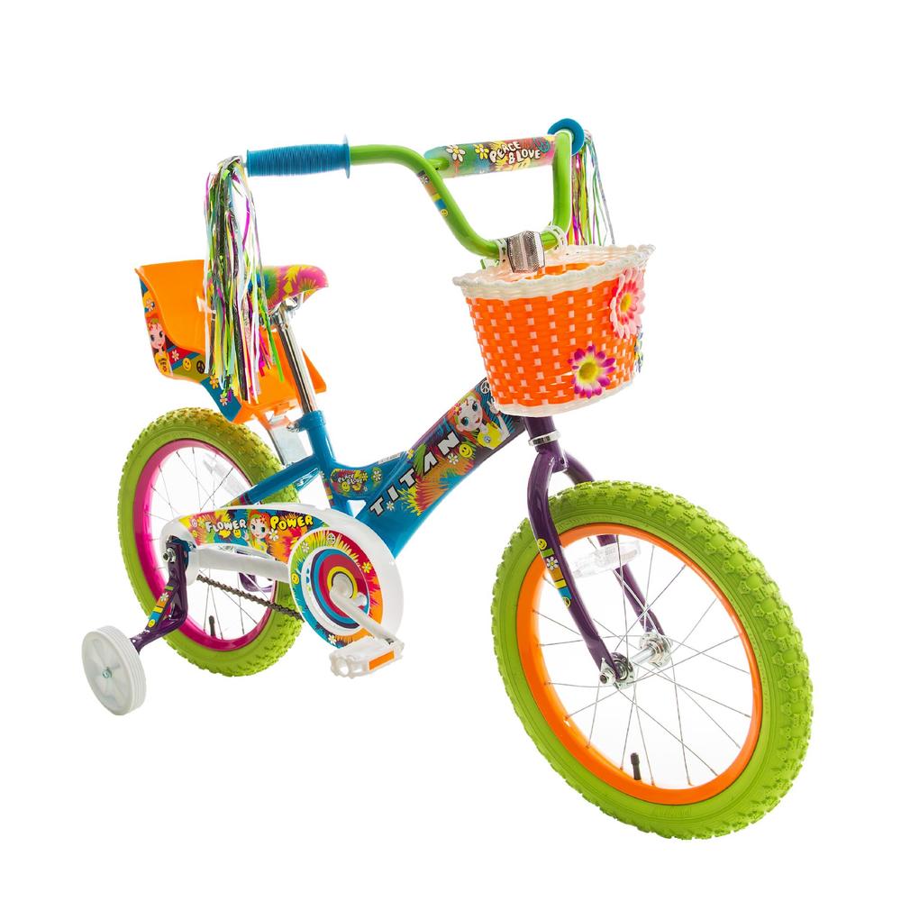 Titan 083-8416 Girl's Flower Power Princess Multi-Color 16" BMX Bike with Training Wheels