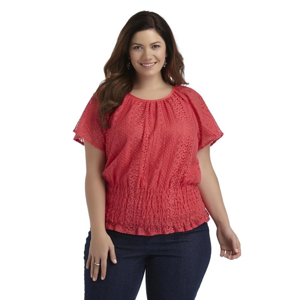 Beverly Drive Women's Plus Lace Peasant Top