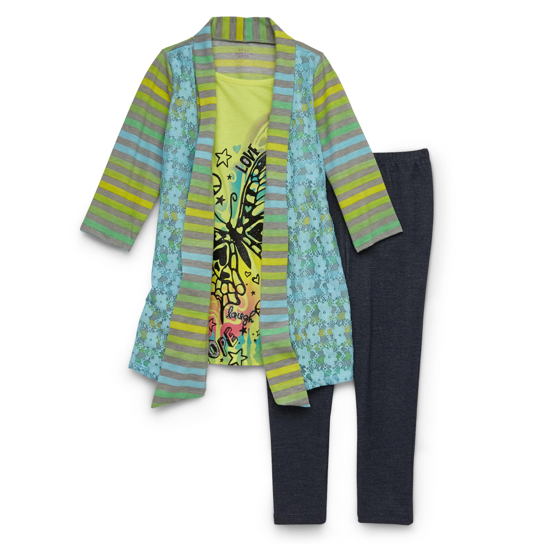 Piper Girl's Tunic Top & Leggings - Peace Signs & Butterfly